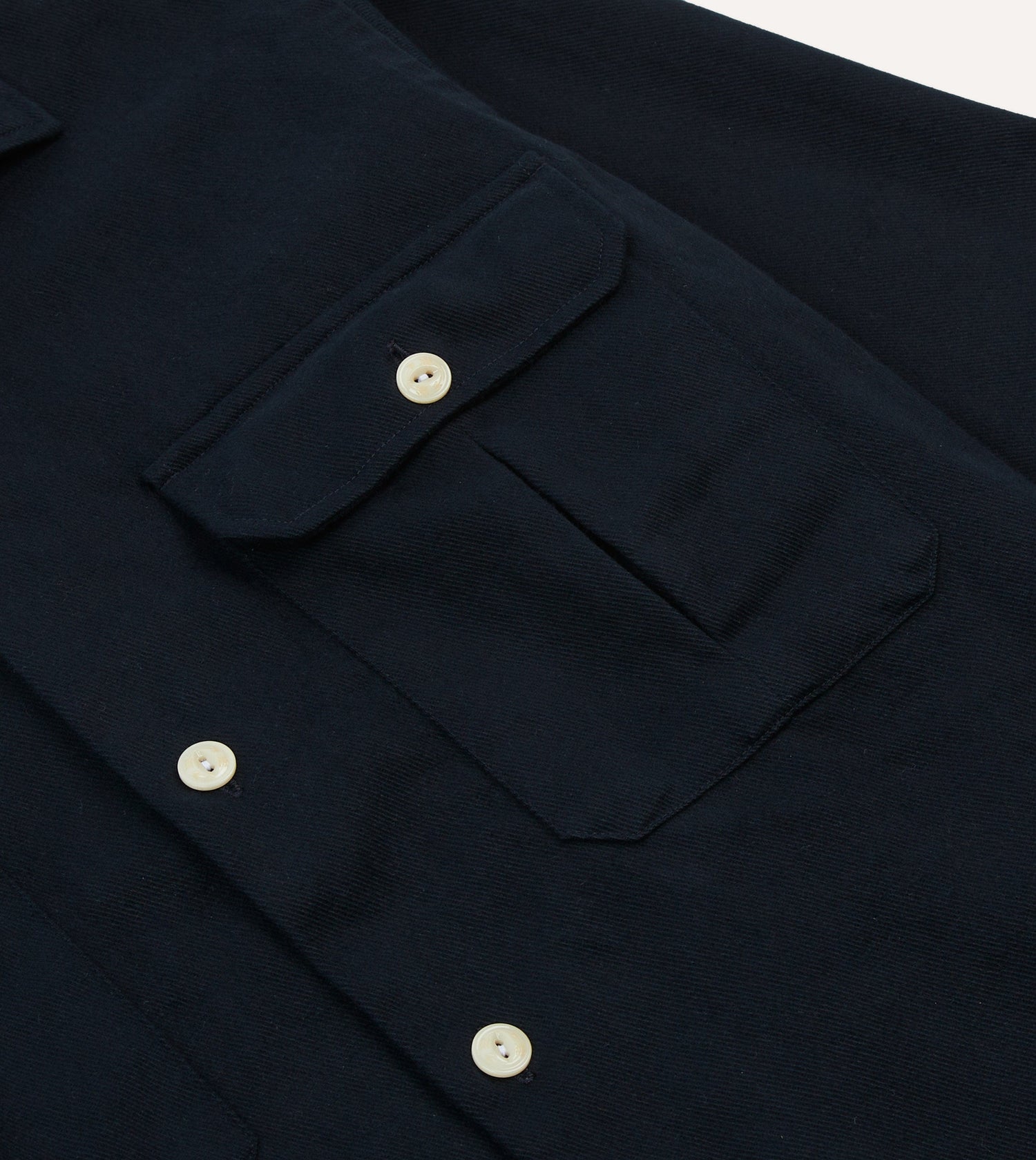 Navy Brushed Cotton Twill Two-Pocket Camp Collar Work Shirt