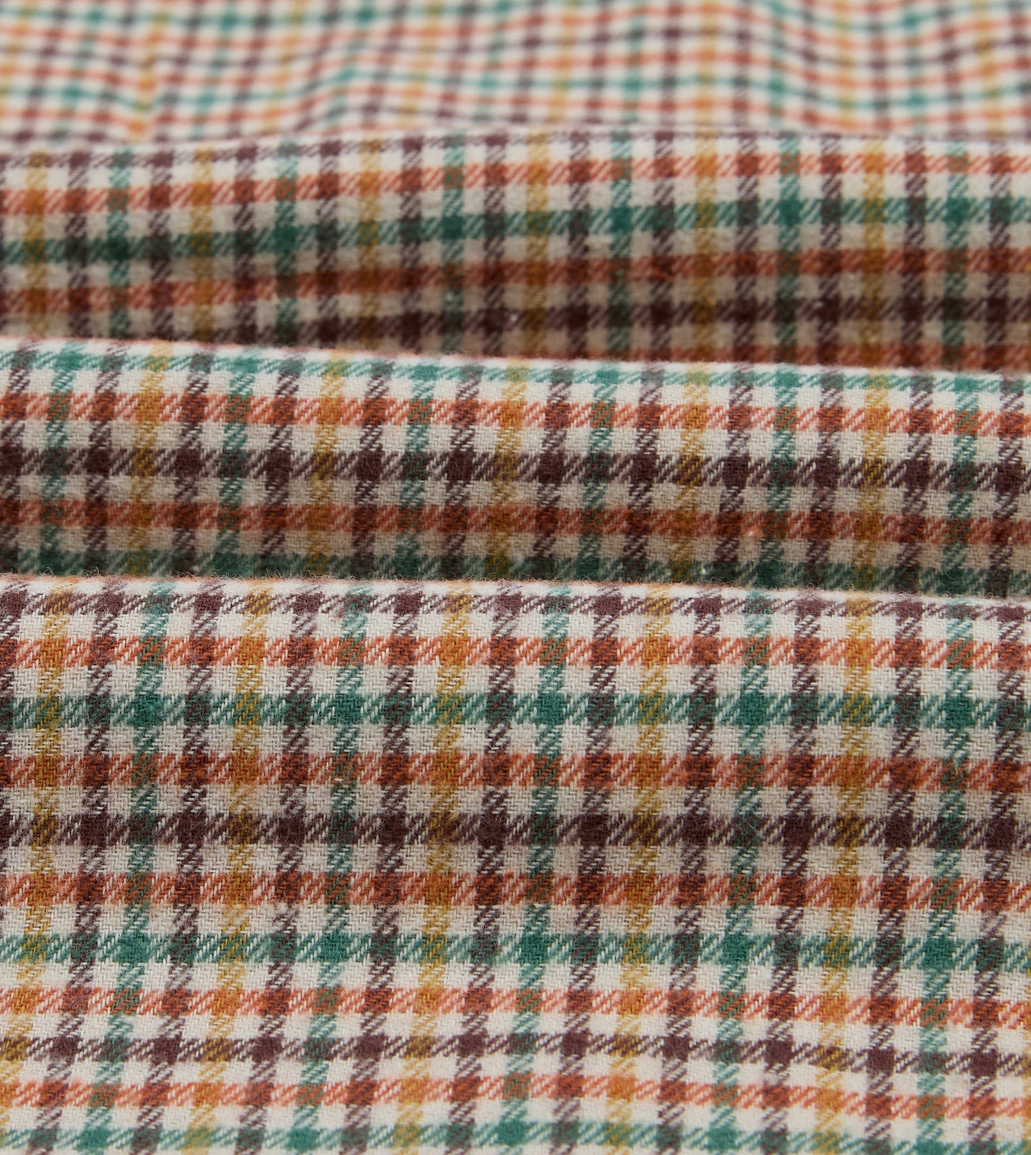 Brown and Green Check Brushed Cotton Twill Camp Collar Long Sleeve Shirt