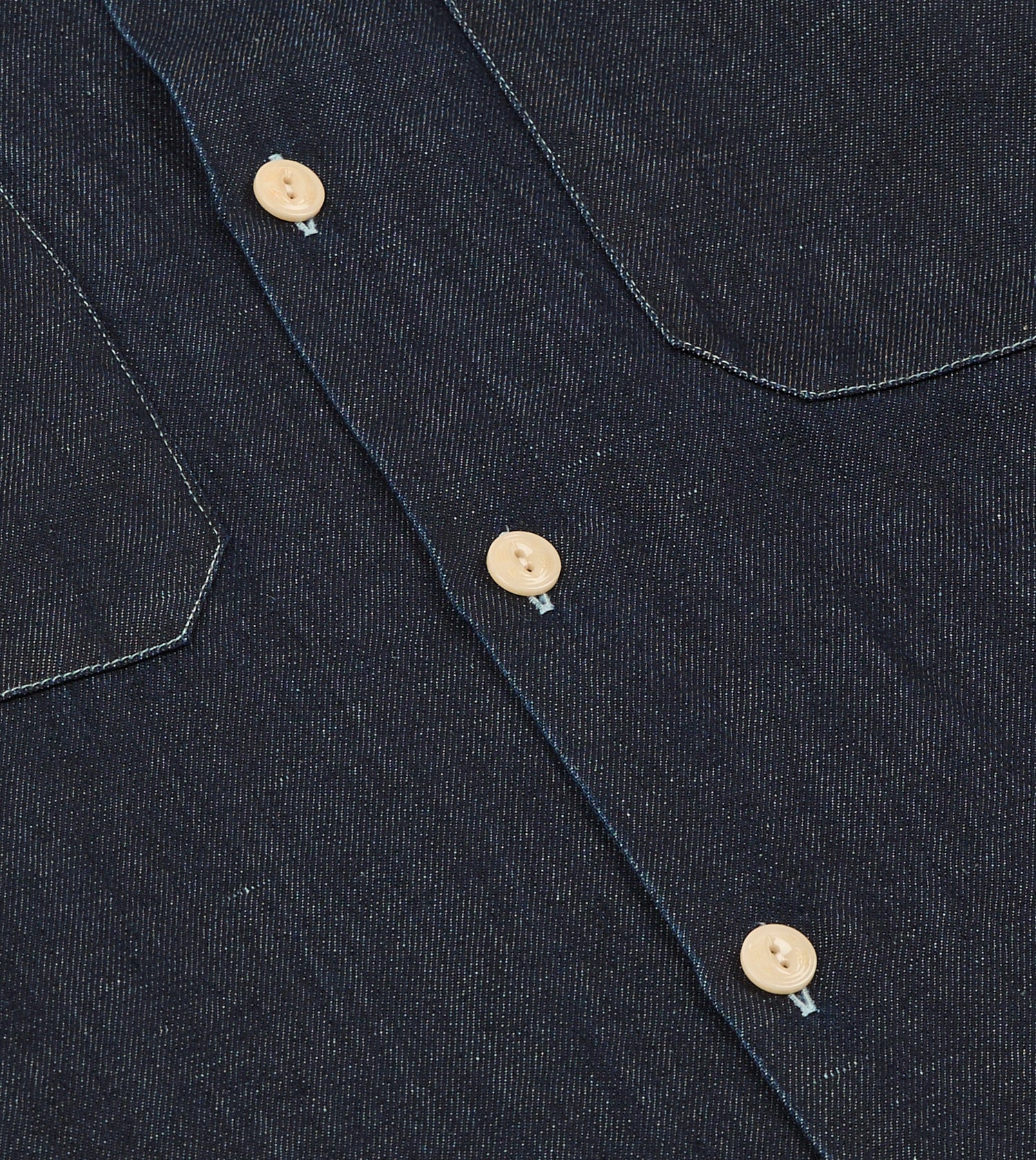 Navy Cotton-Hemp Denim Camp Collar Work Shirt