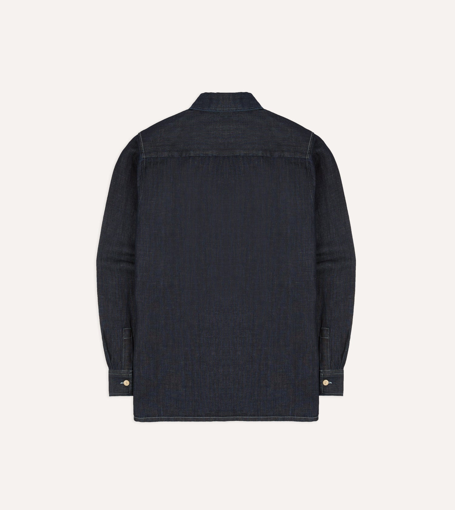 Navy Cotton-Hemp Denim Camp Collar Work Shirt