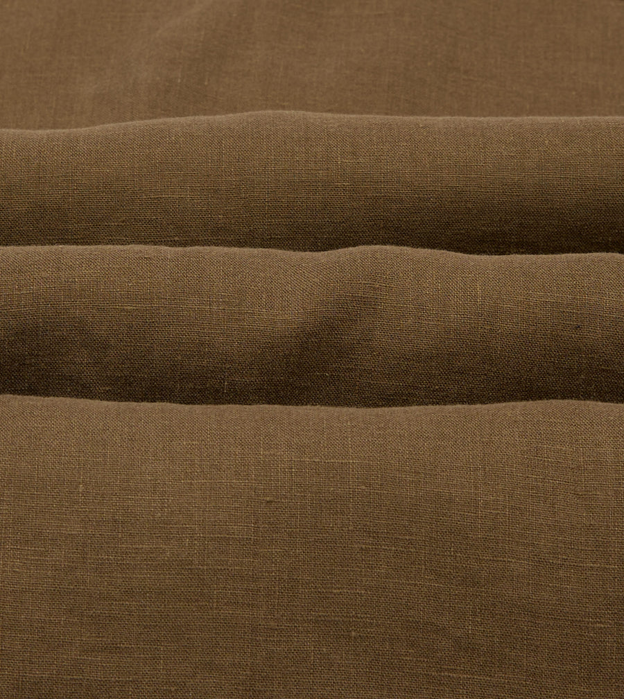 Khaki Linen Four-Pocket Camp Collar Work Shirt