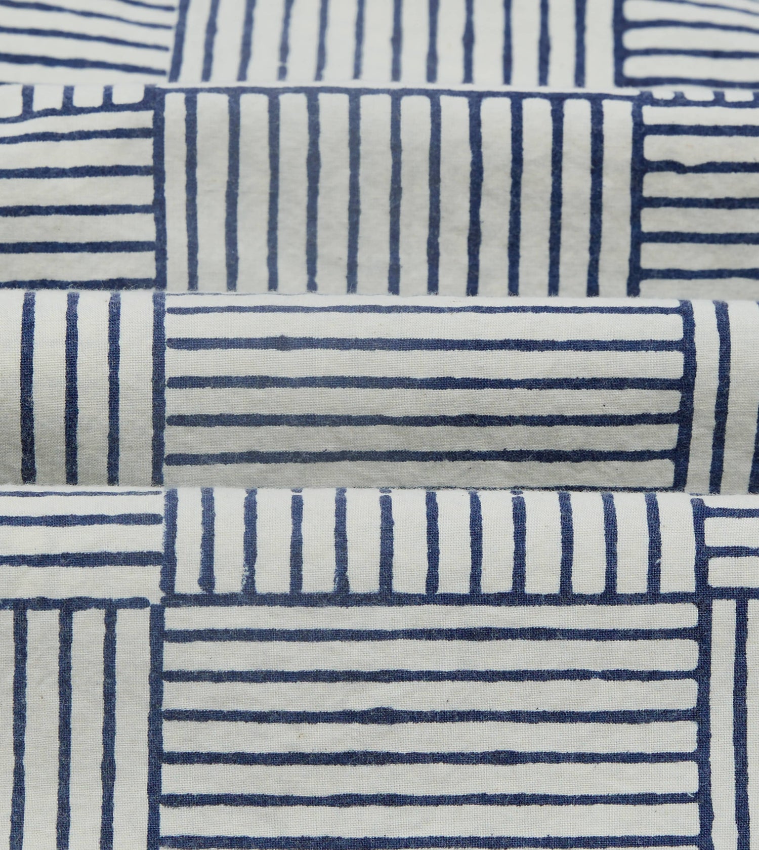 Navy Weave Block Print Cotton Camp Collar Short Sleeve Shirt