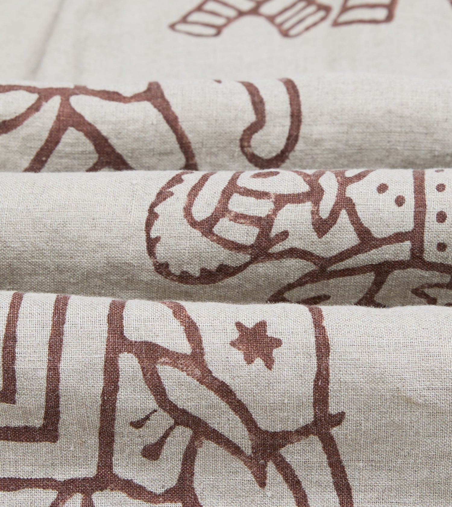 White Elephant Block Print Linen Camp Collar Long Sleeve Shirt