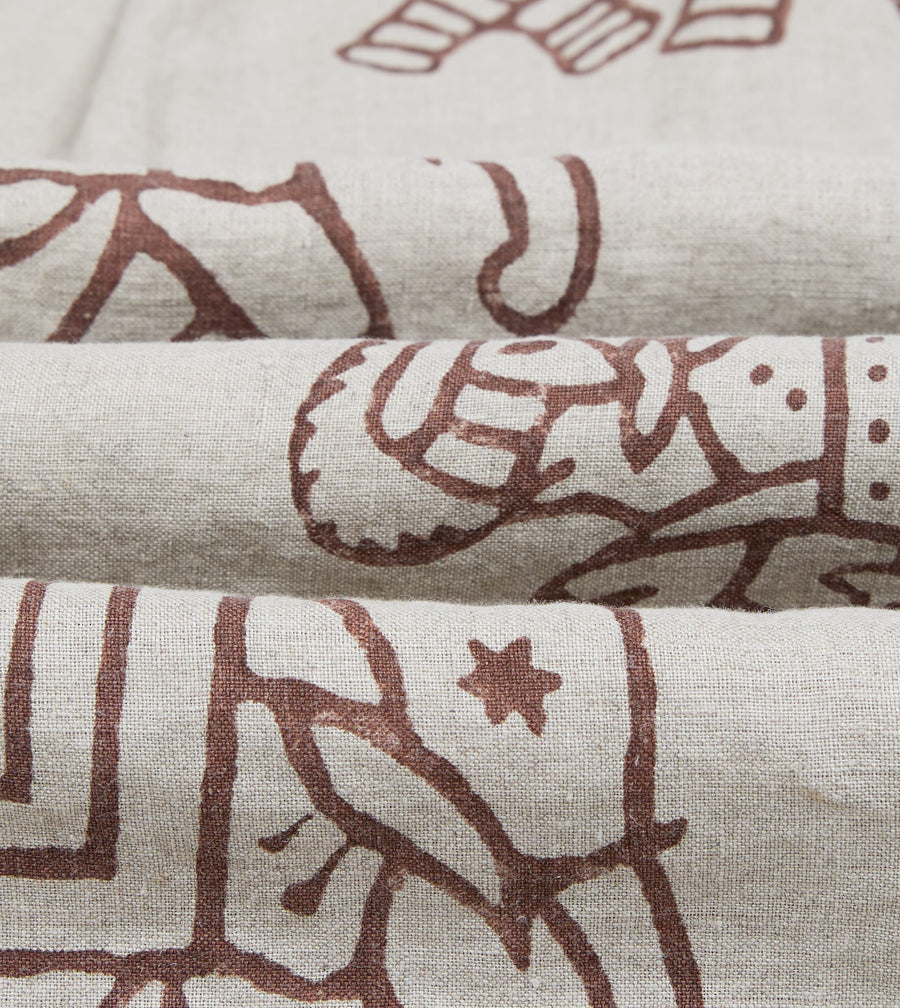 White Elephant Block Print Linen Camp Collar Long Sleeve Shirt