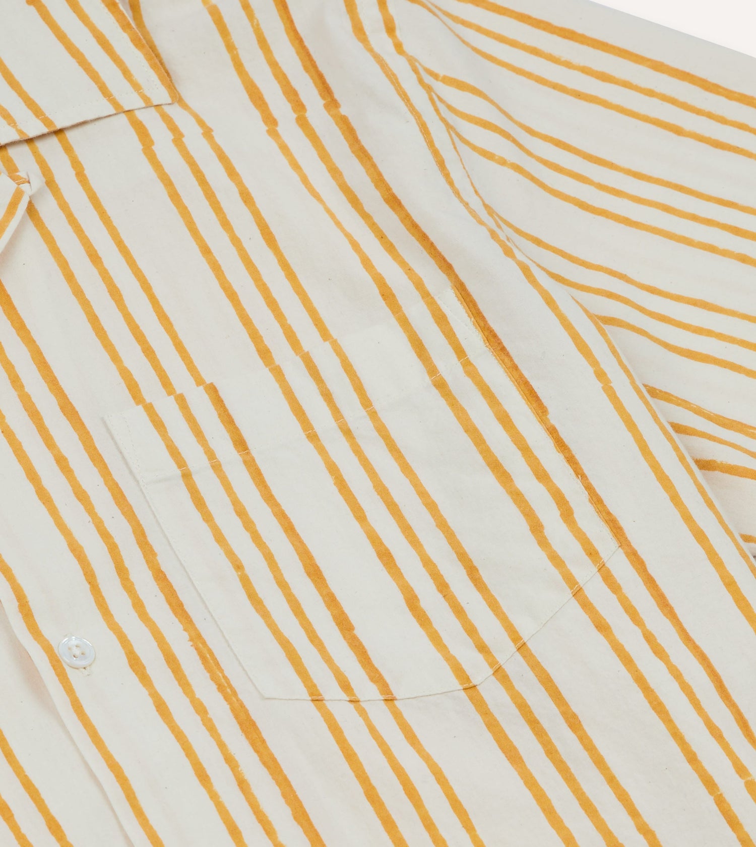 Yellow Triple Stripe Block Print Cotton Camp Collar Short Sleeve Shirt