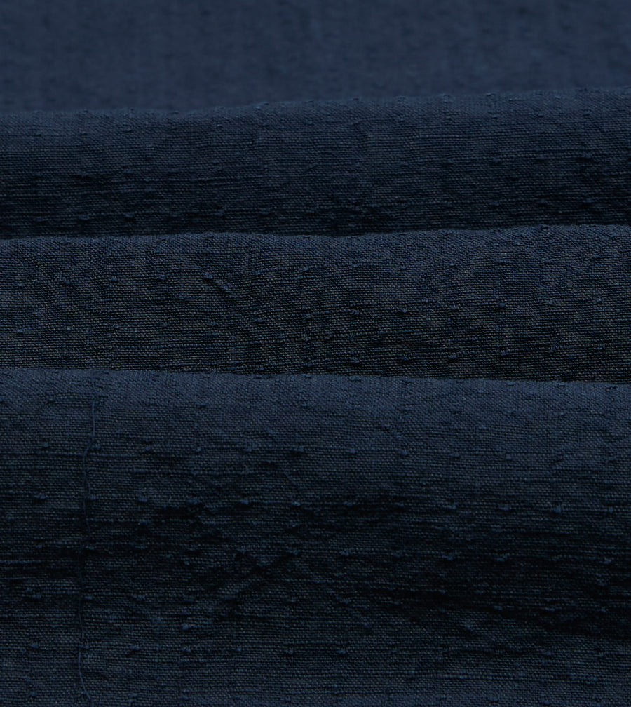 Navy Cotton-Linen Camp Collar Three Pocket Short Sleeve Shirt