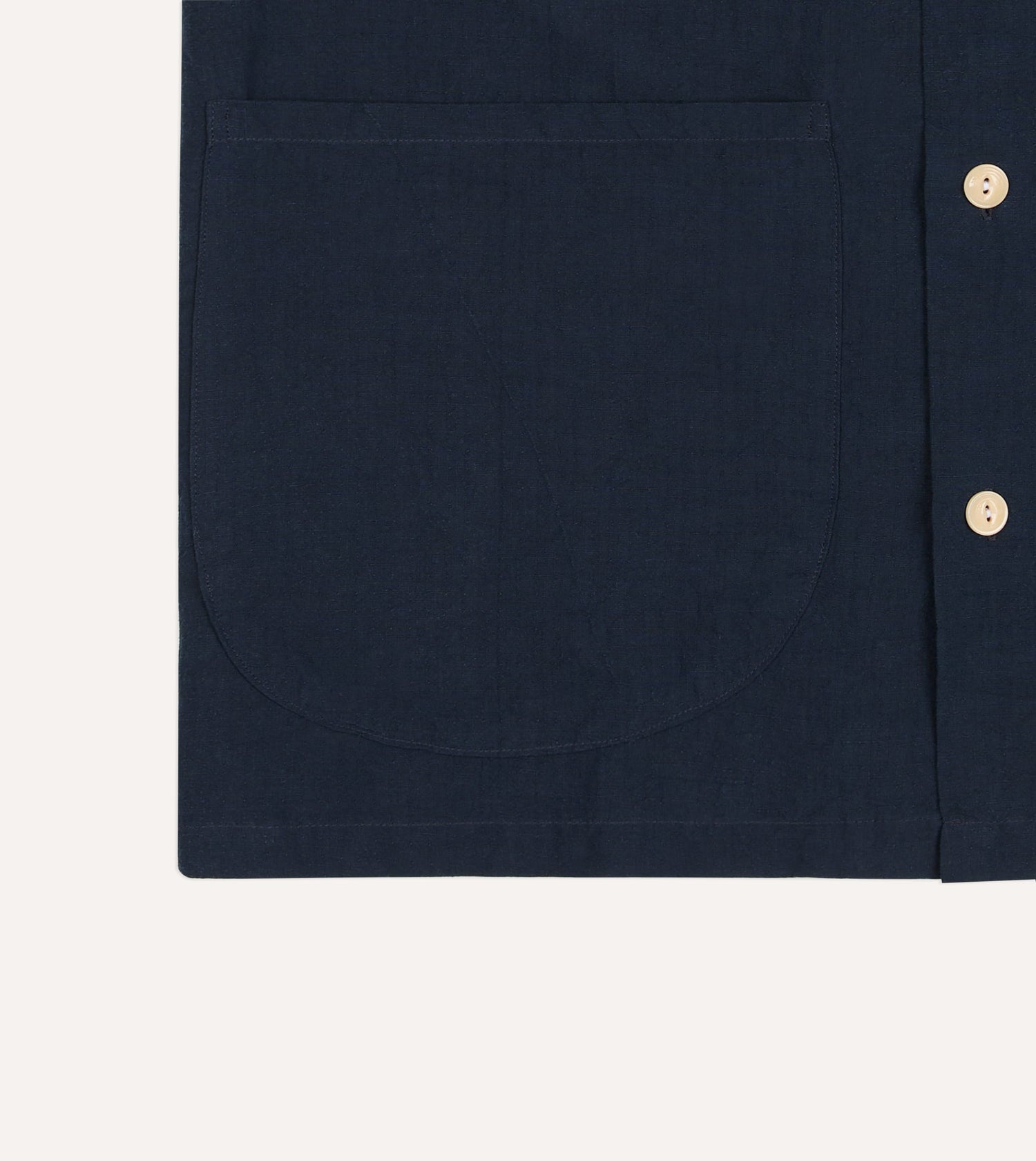 Navy Cotton-Linen Camp Collar Three Pocket Short Sleeve Shirt