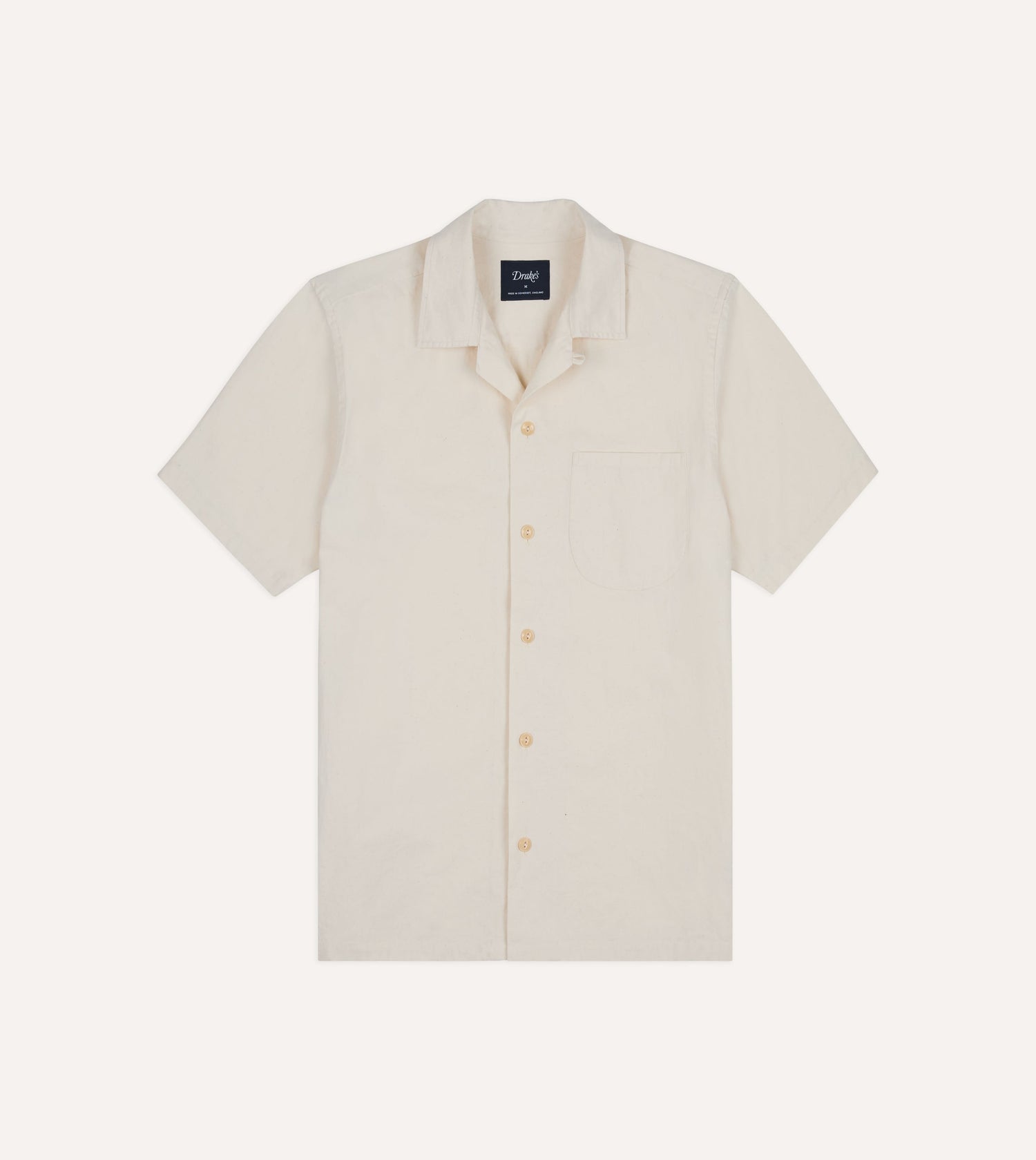 Ecru Cotton-Hemp Camp Collar Short Sleeve Shirt