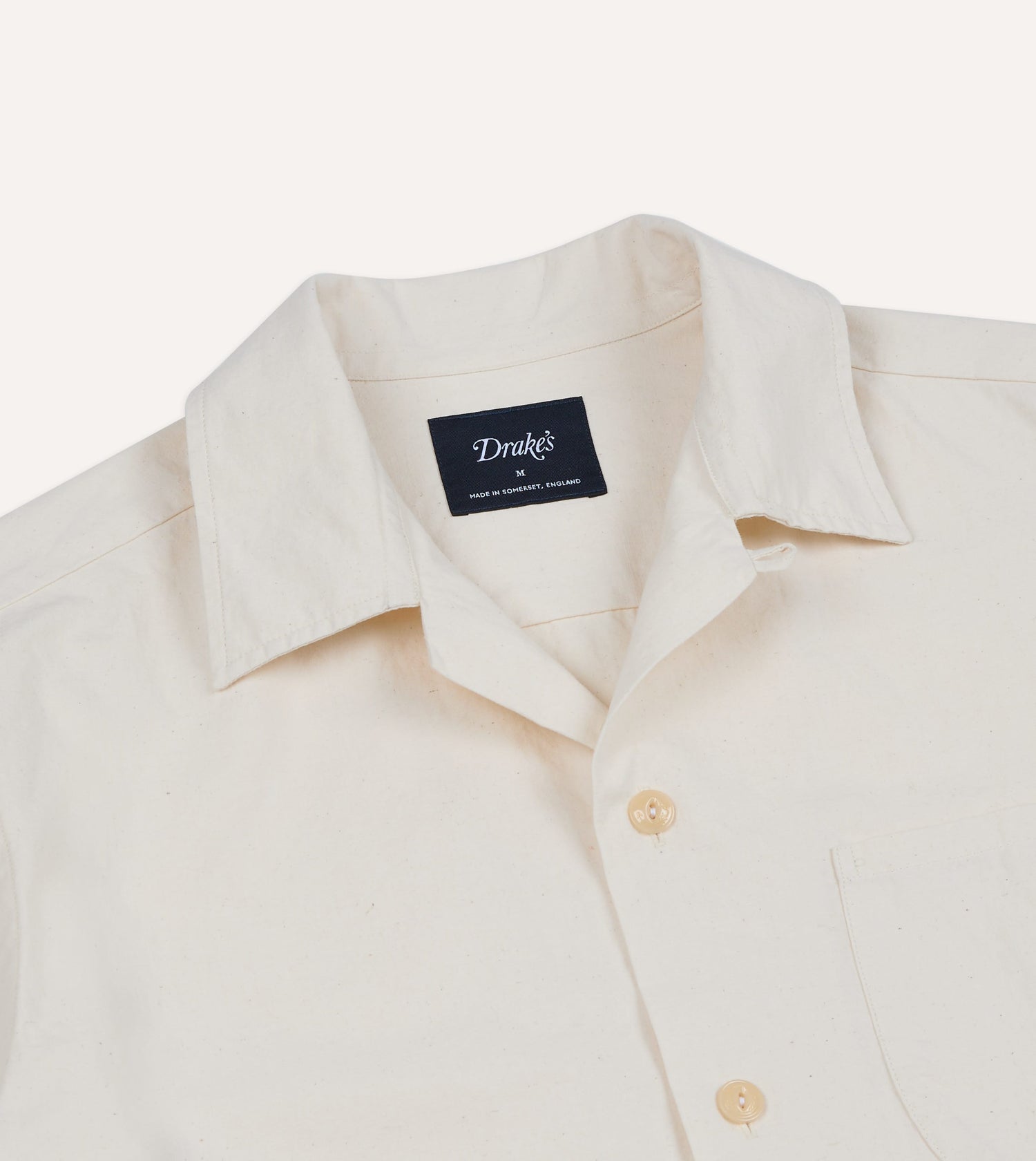 Ecru Cotton-Hemp Camp Collar Short Sleeve Shirt