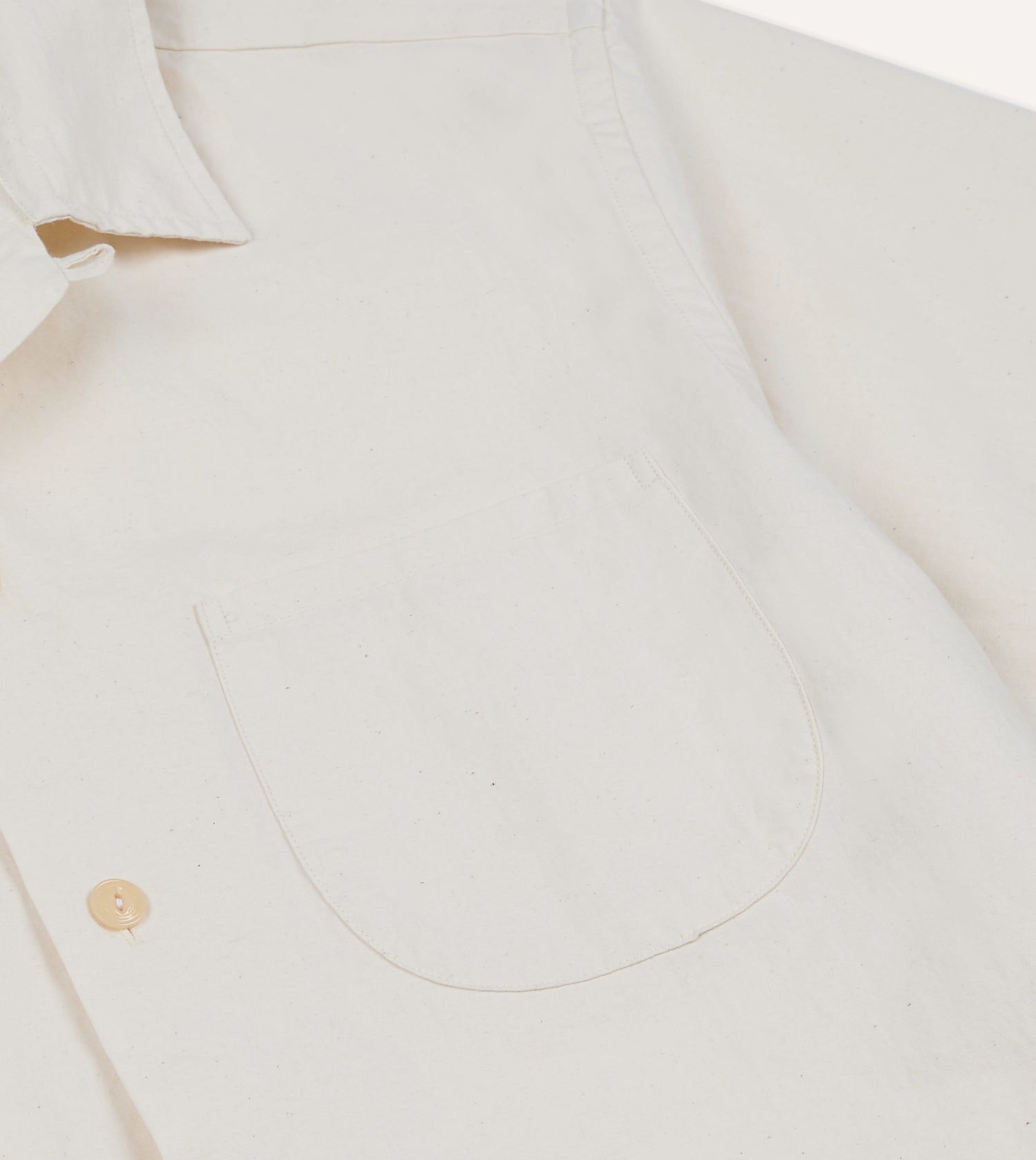 Ecru Cotton-Hemp Camp Collar Short Sleeve Shirt