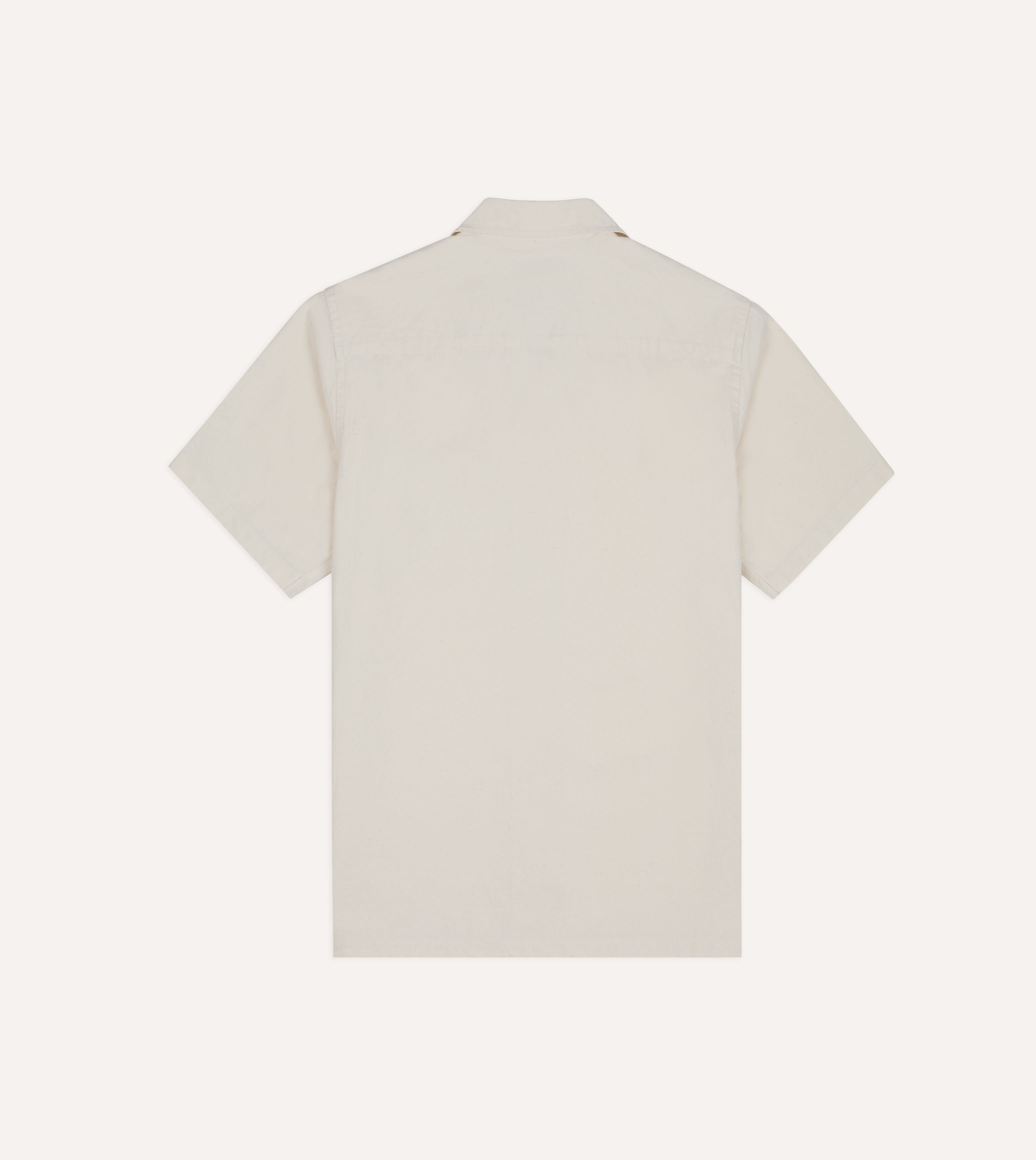 Ecru Cotton-Hemp Camp Collar Short Sleeve Shirt
