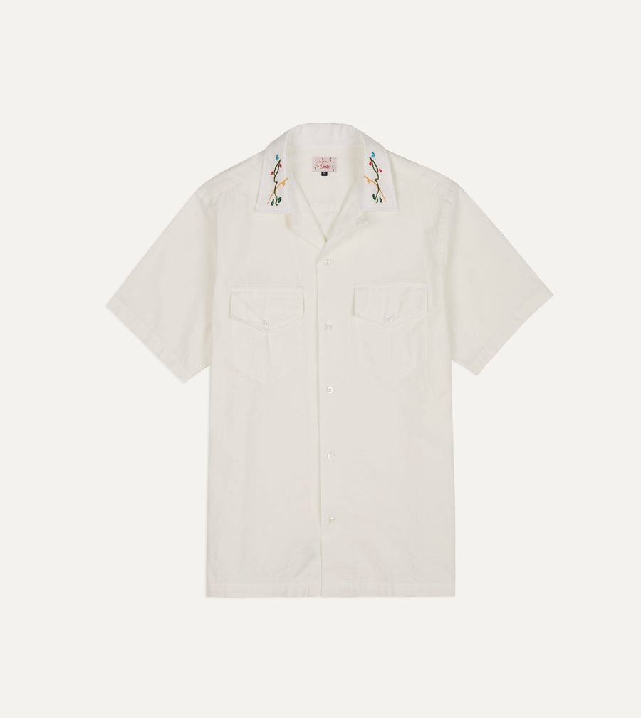 Mayumi Y. for Drake’s Embroidered Cotton-Linen Camp Collar Short Sleeve Shirt