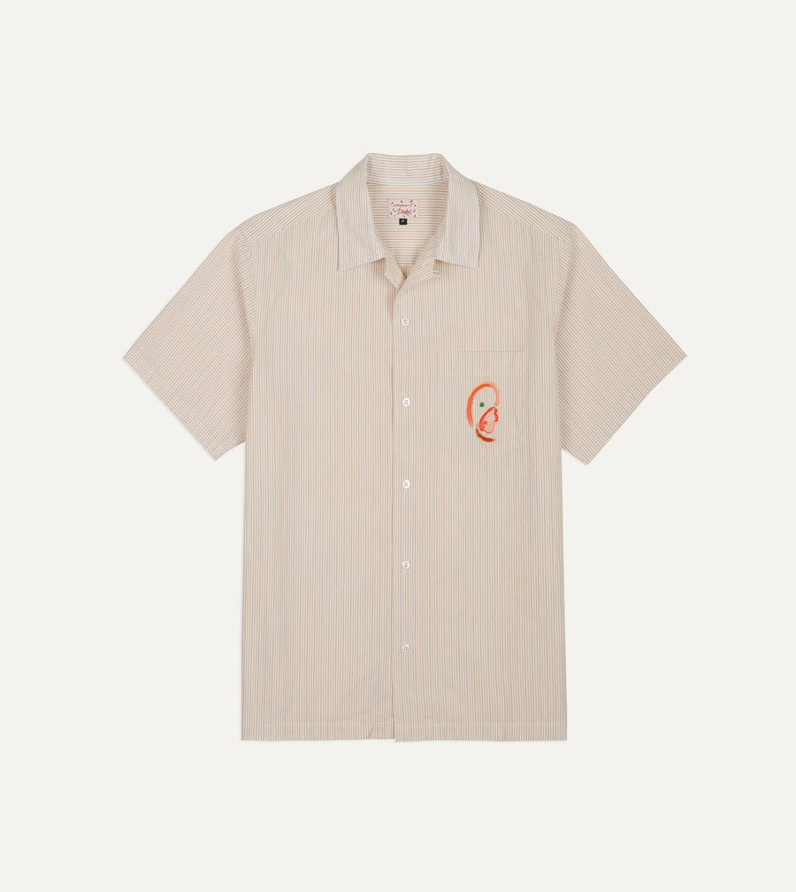 Mayumi Y. for Drake’s Stripe Cotton Camp Collar Short Sleeve Shirt
