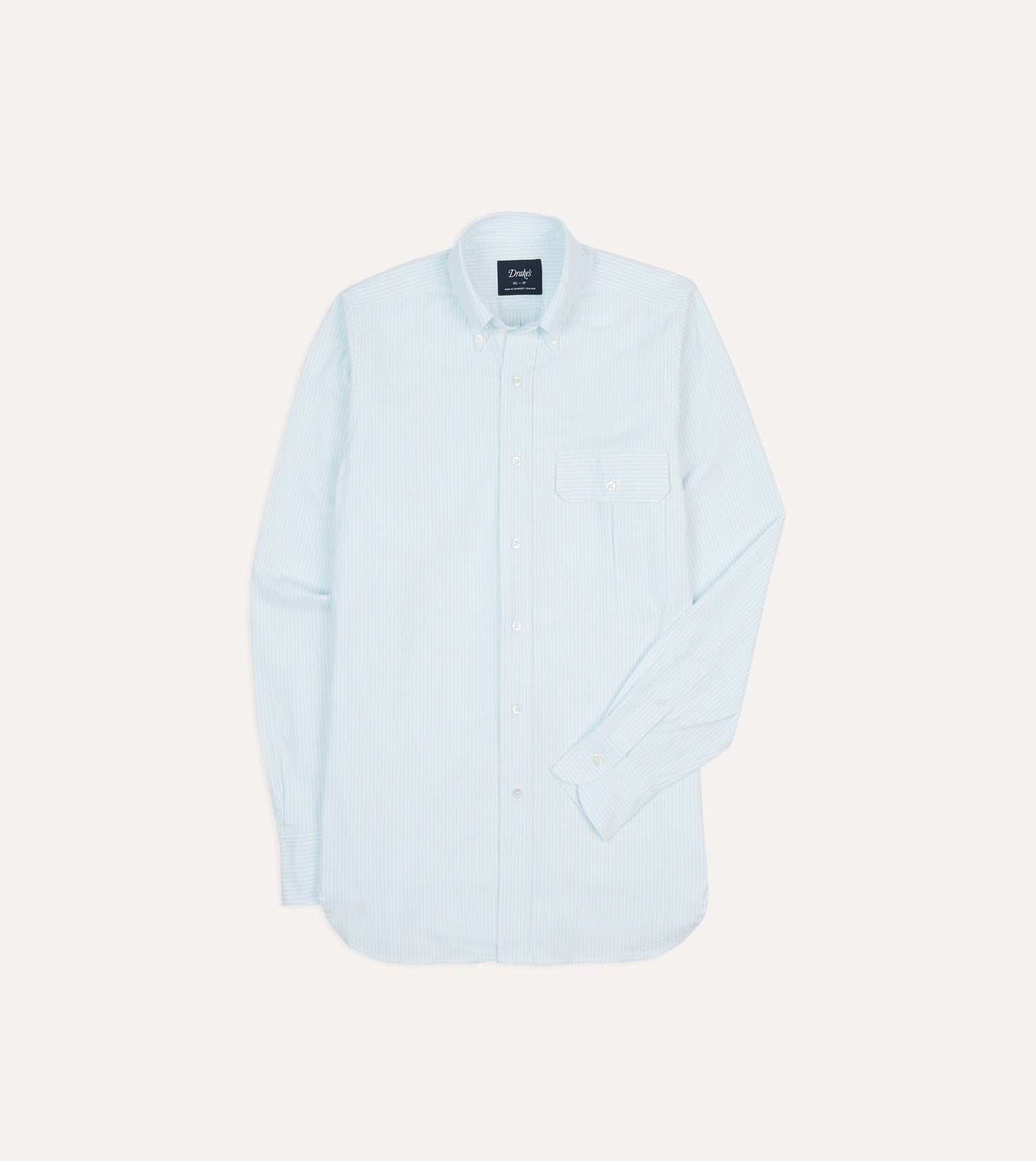 Blue Ticking Stripe Cotton Oxford Cloth Pocket Button-Down Shirt