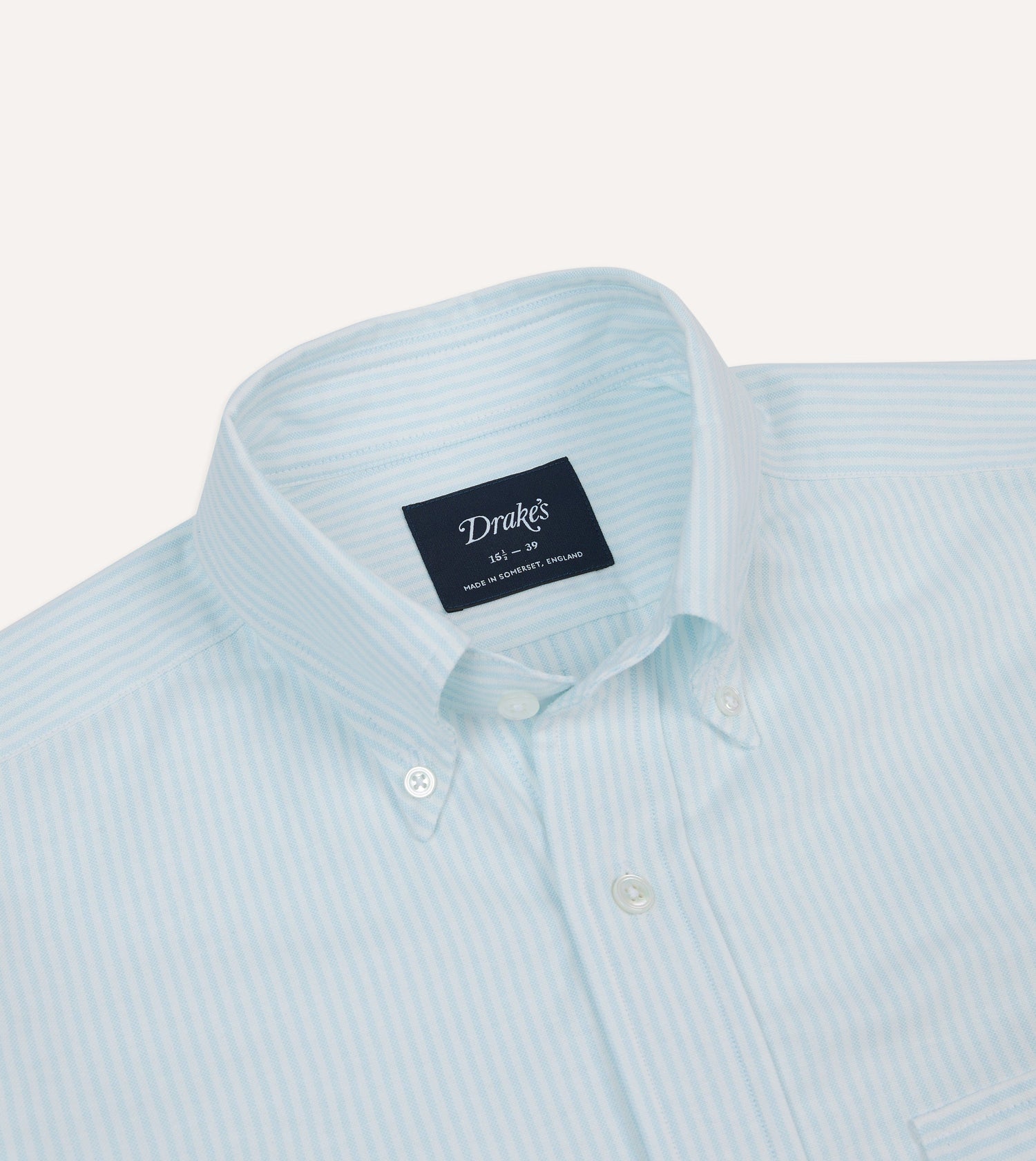 Blue Ticking Stripe Cotton Oxford Cloth Pocket Button-Down Shirt