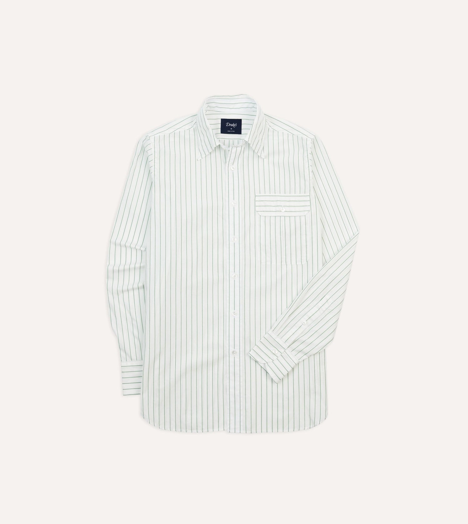 Green Pencil Stripe Cotton Long Point Collar Shirt