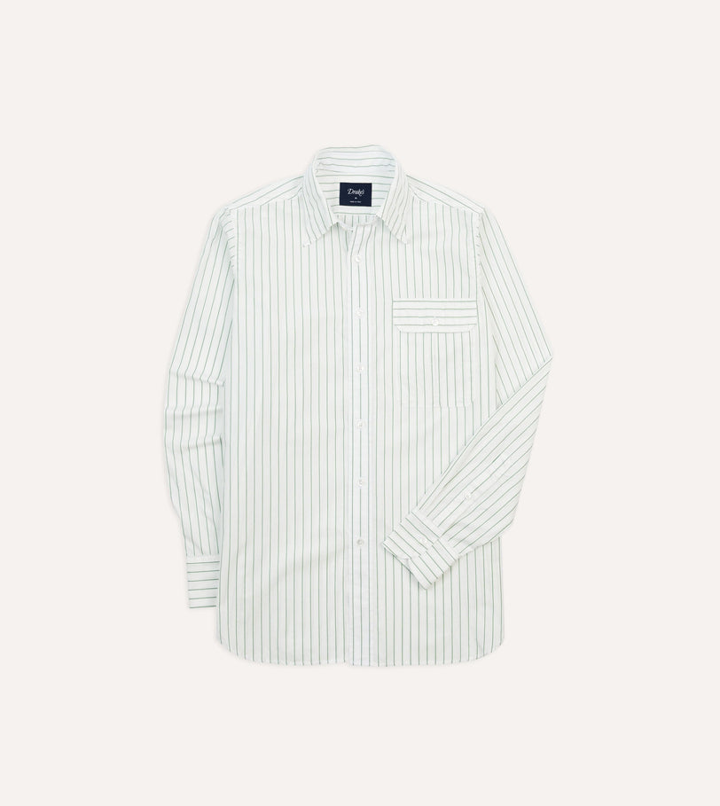 Green Pencil Stripe Cotton Long Point Collar Shirt