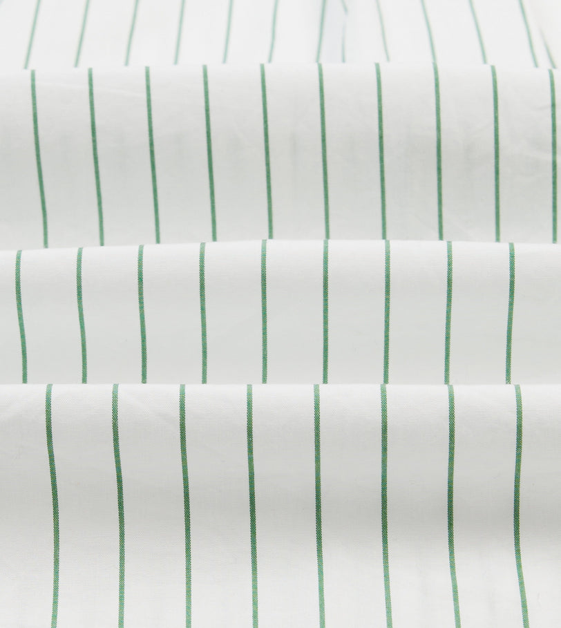 Green Pencil Stripe Cotton Long Point Collar Shirt