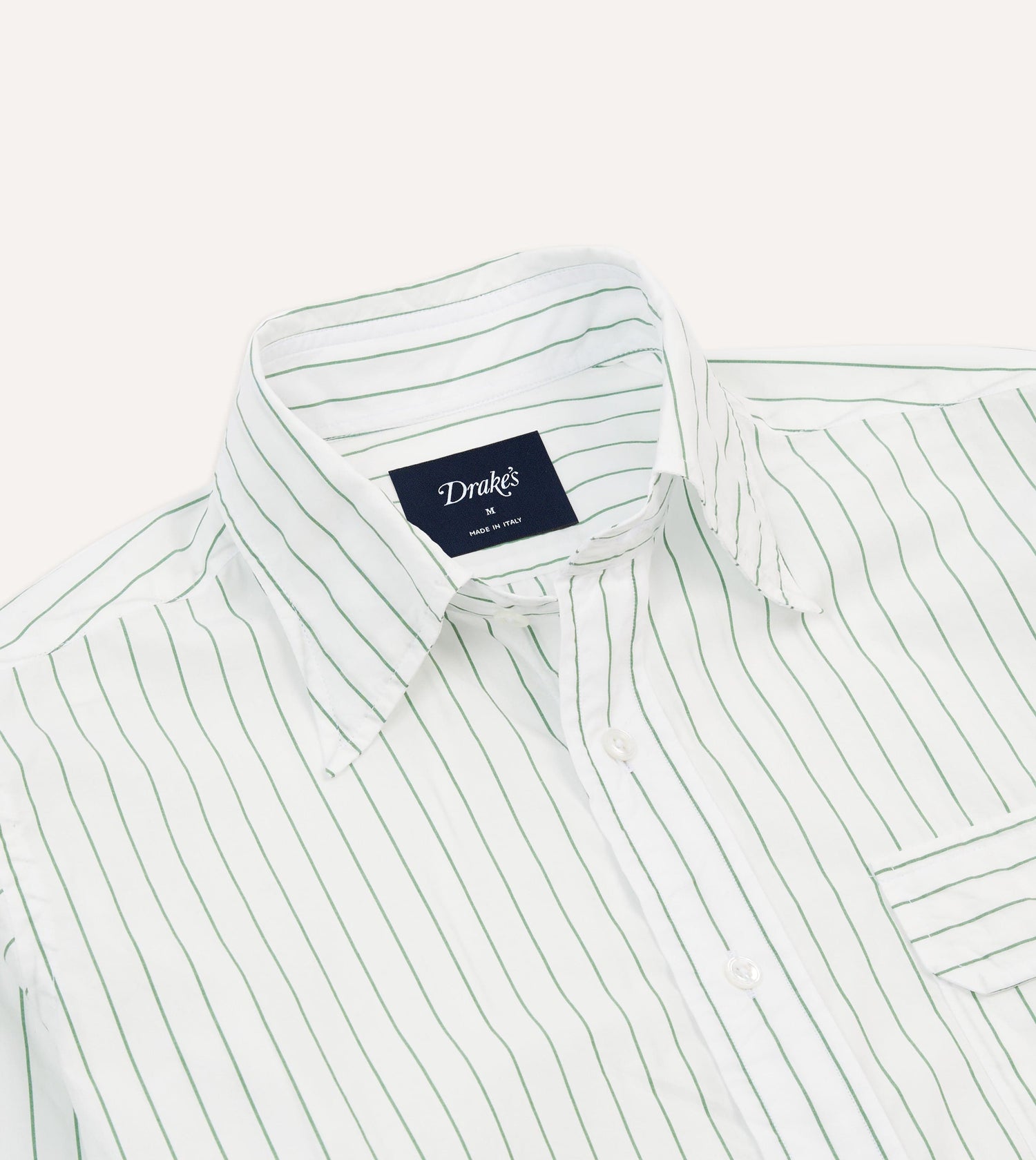 Green Pencil Stripe Cotton Long Point Collar Shirt