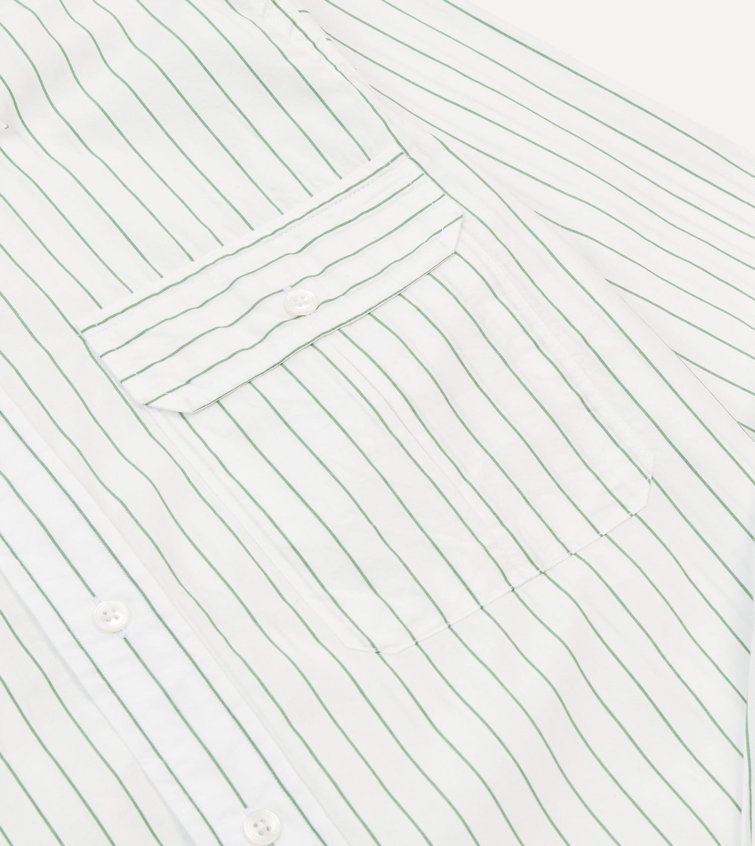 Green Pencil Stripe Cotton Long Point Collar Shirt