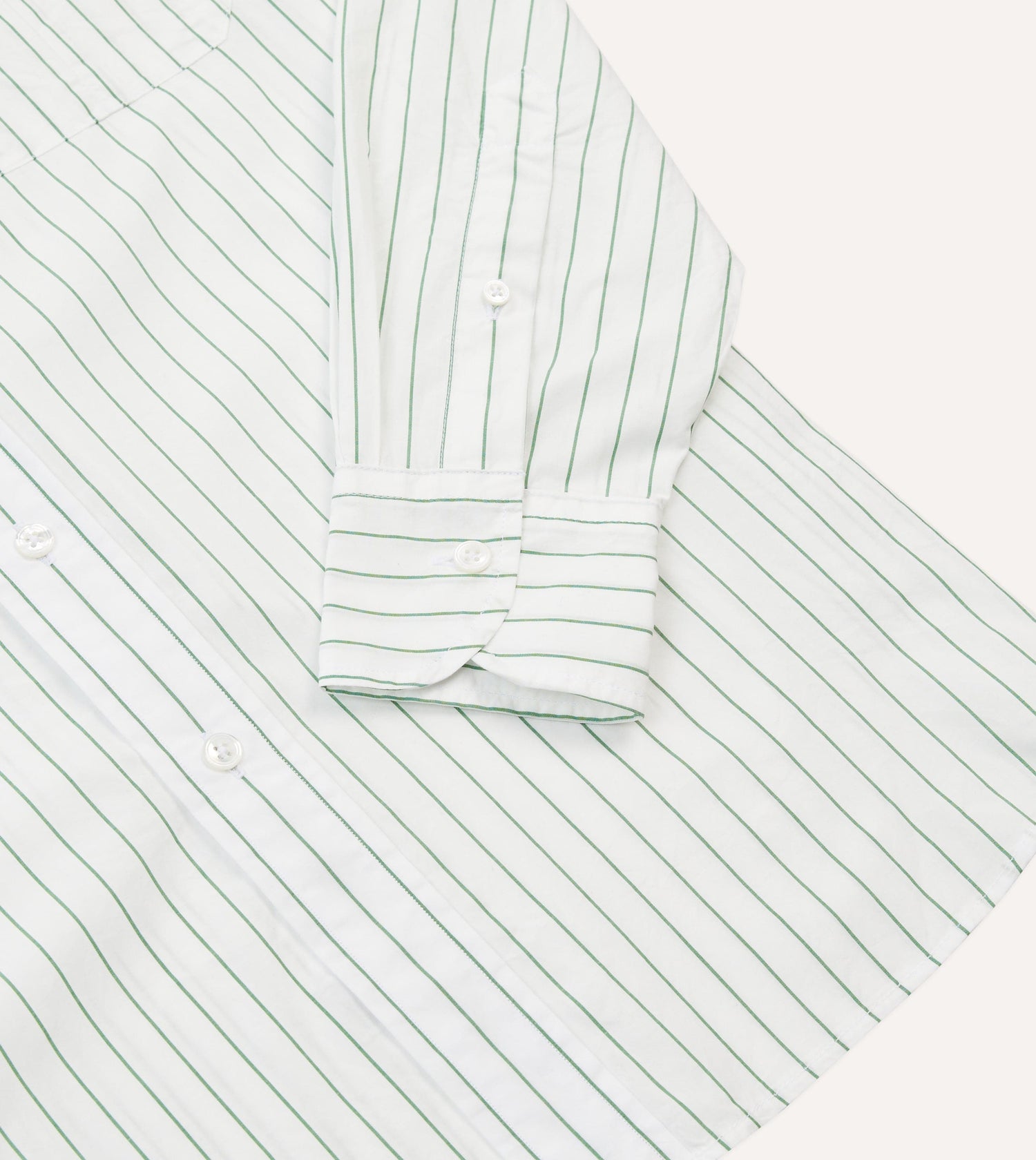 Green Pencil Stripe Cotton Long Point Collar Shirt