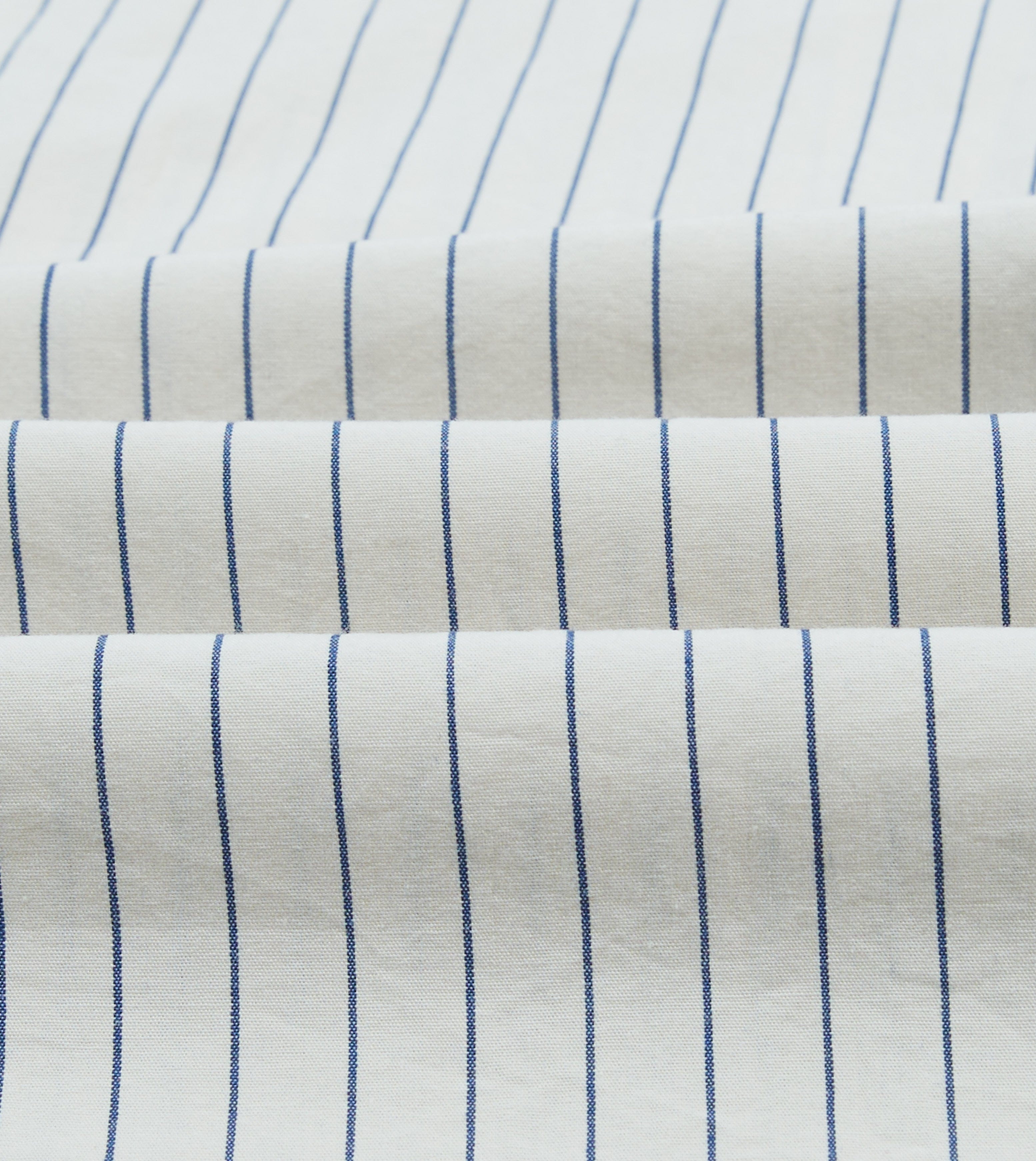 Navy Pencil Stripe Selvedge Cotton Long Point Collar Shirt