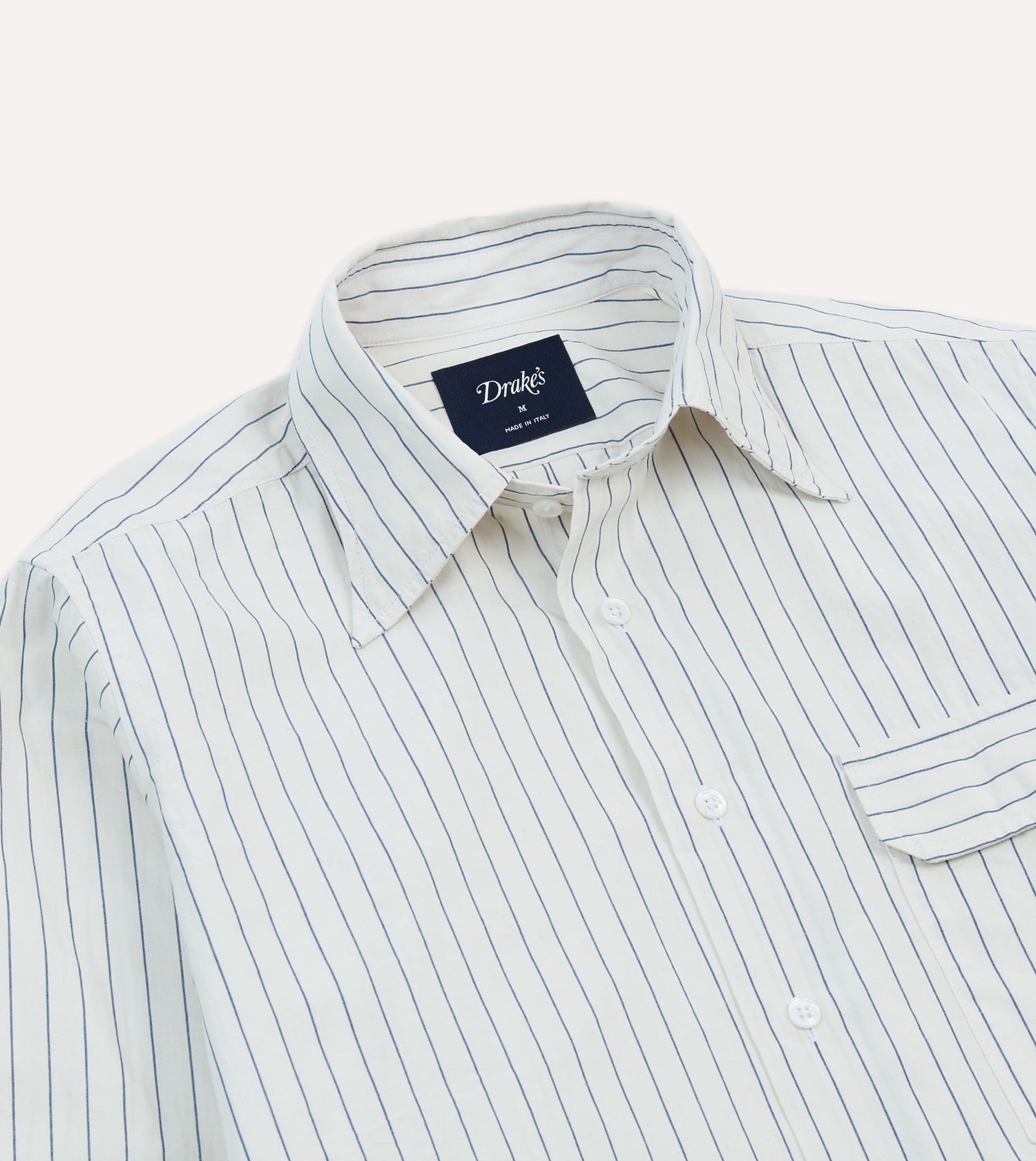 Navy Pencil Stripe Selvedge Cotton Long Point Collar Shirt