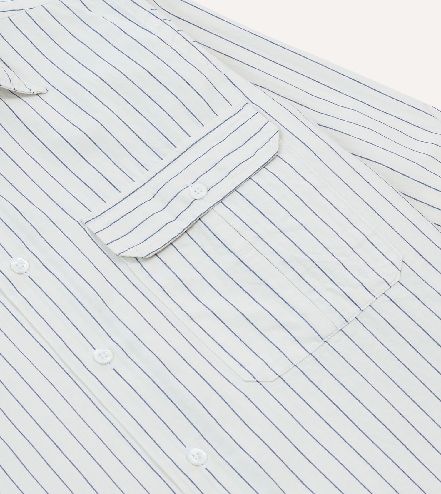 Navy Pencil Stripe Selvedge Cotton Long Point Collar Shirt