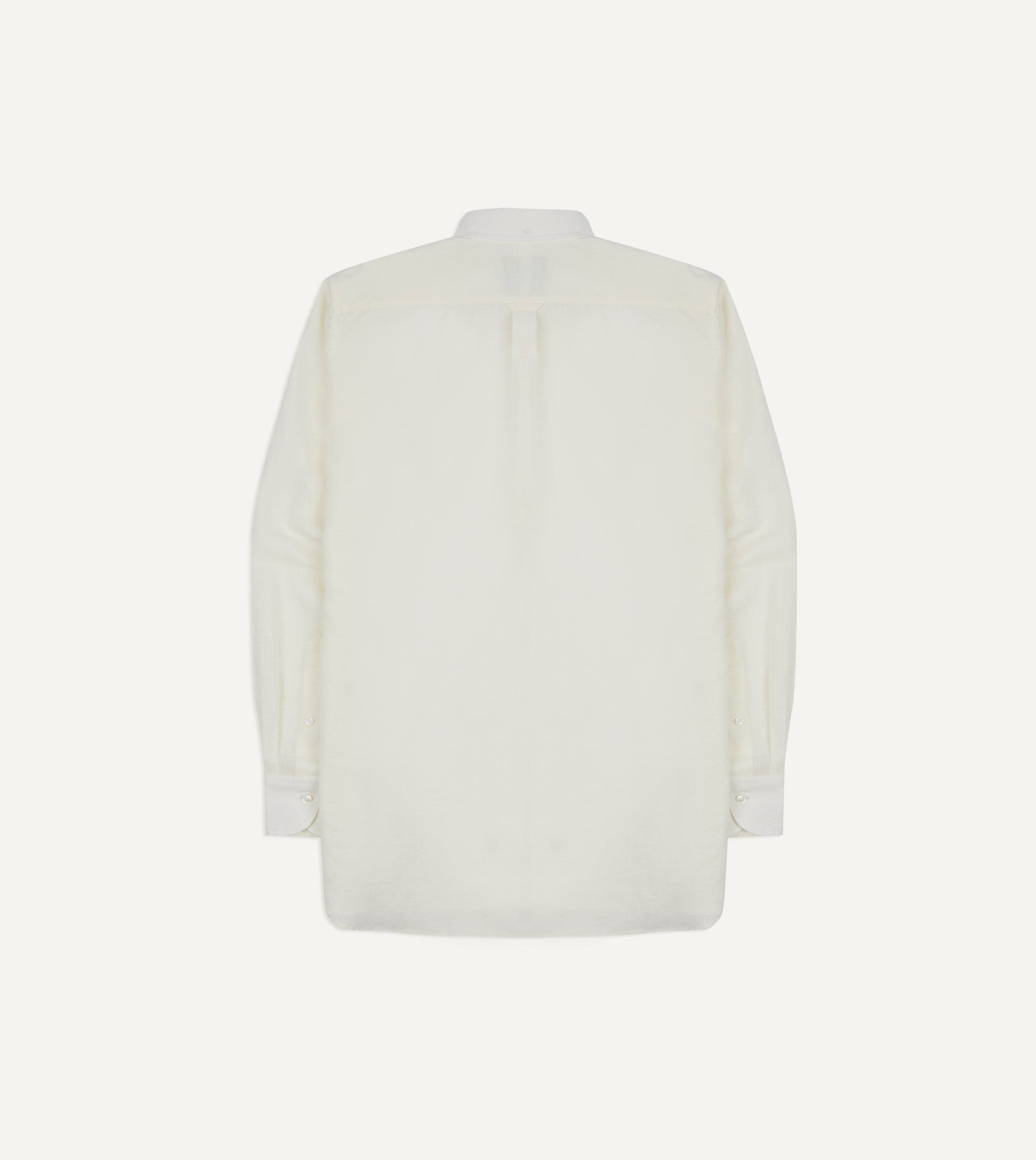 White Linen Button-Down Collar Shirt