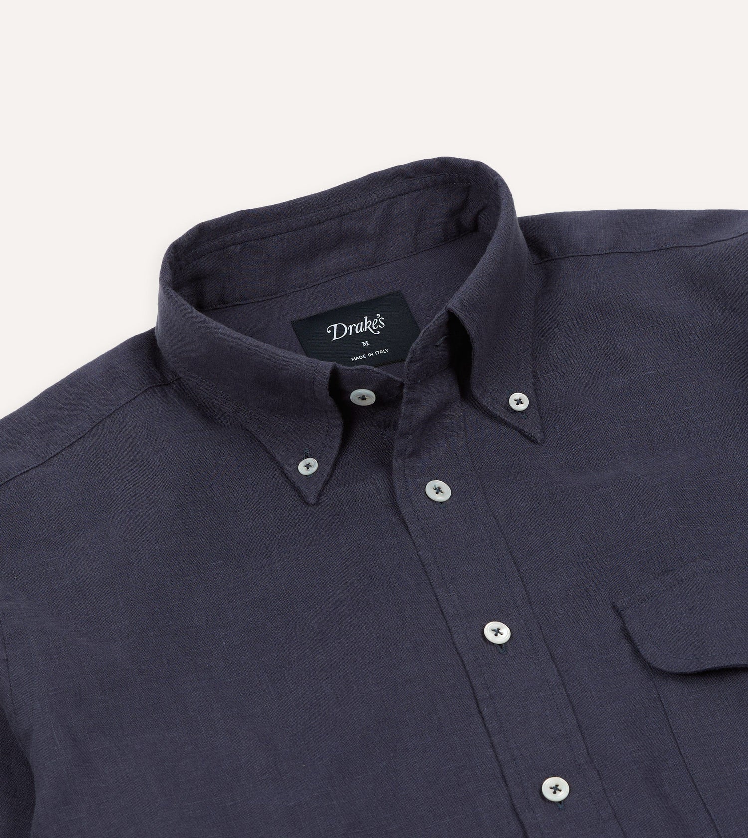 Navy Linen Button-Down Collar Shirt