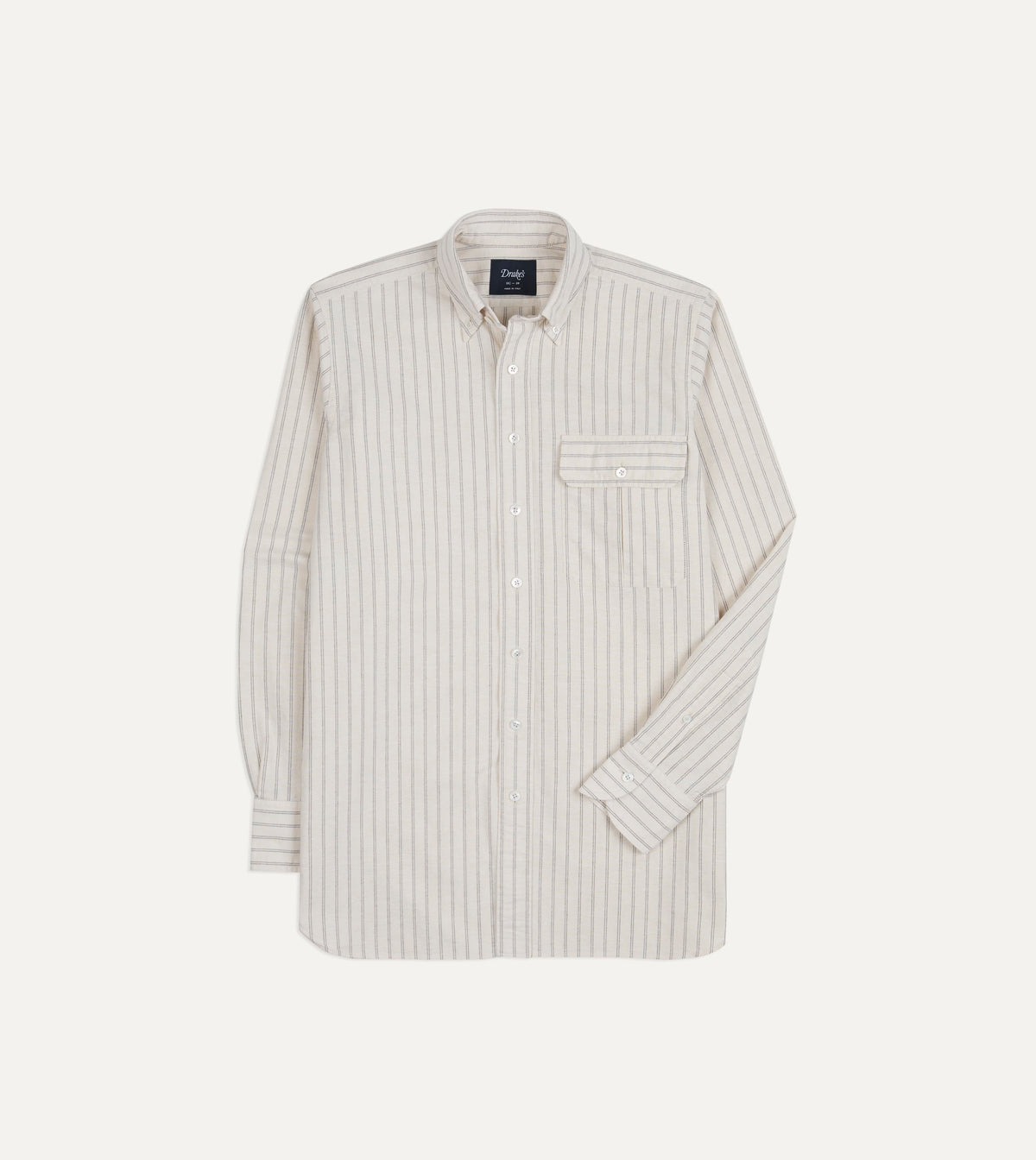 Ecru Stripe Cotton Oxford Cloth Pocket Button-Down Shirt