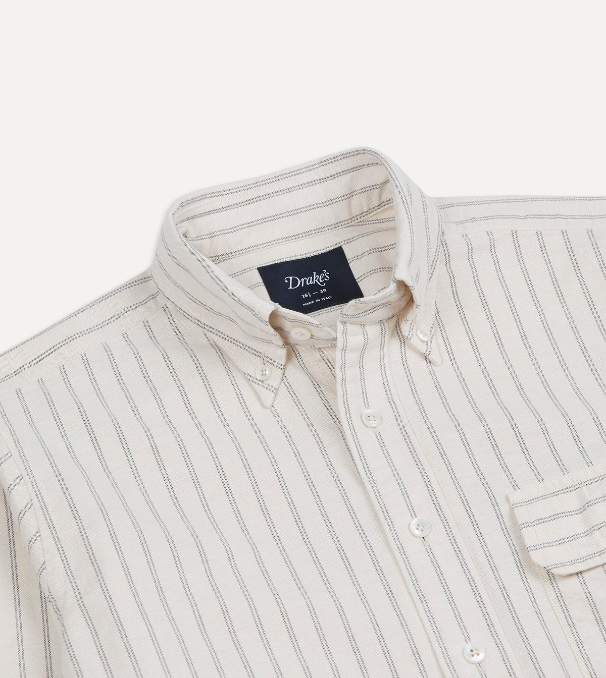 Ecru Stripe Cotton Oxford Cloth Pocket Button-Down Shirt