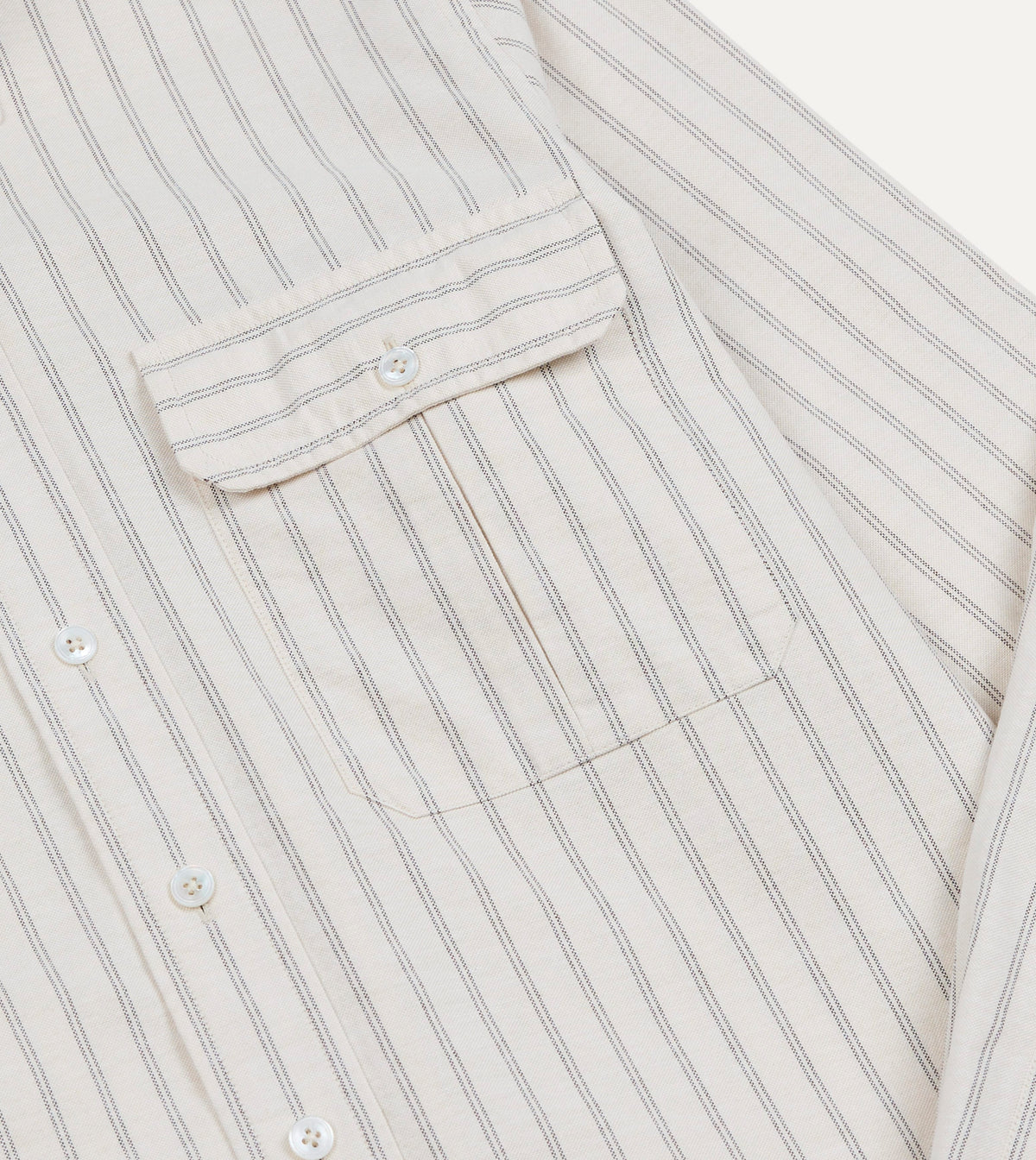 Ecru Stripe Cotton Oxford Cloth Pocket Button-Down Shirt