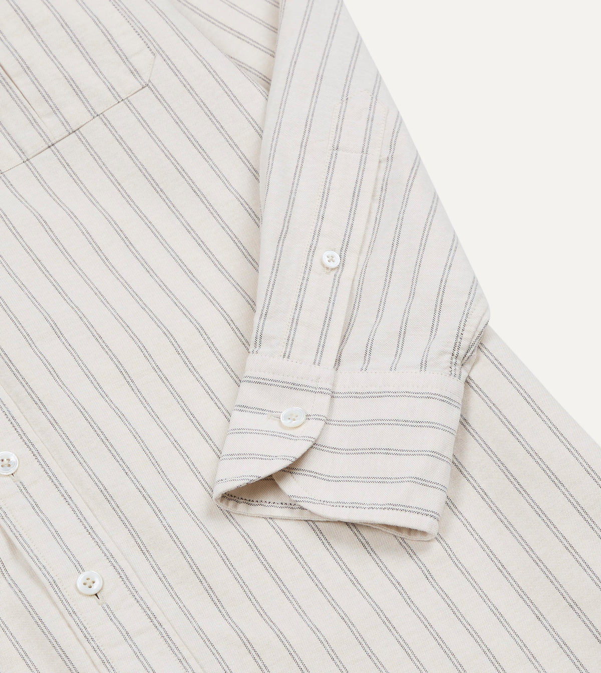 Ecru Stripe Cotton Oxford Cloth Pocket Button-Down Shirt
