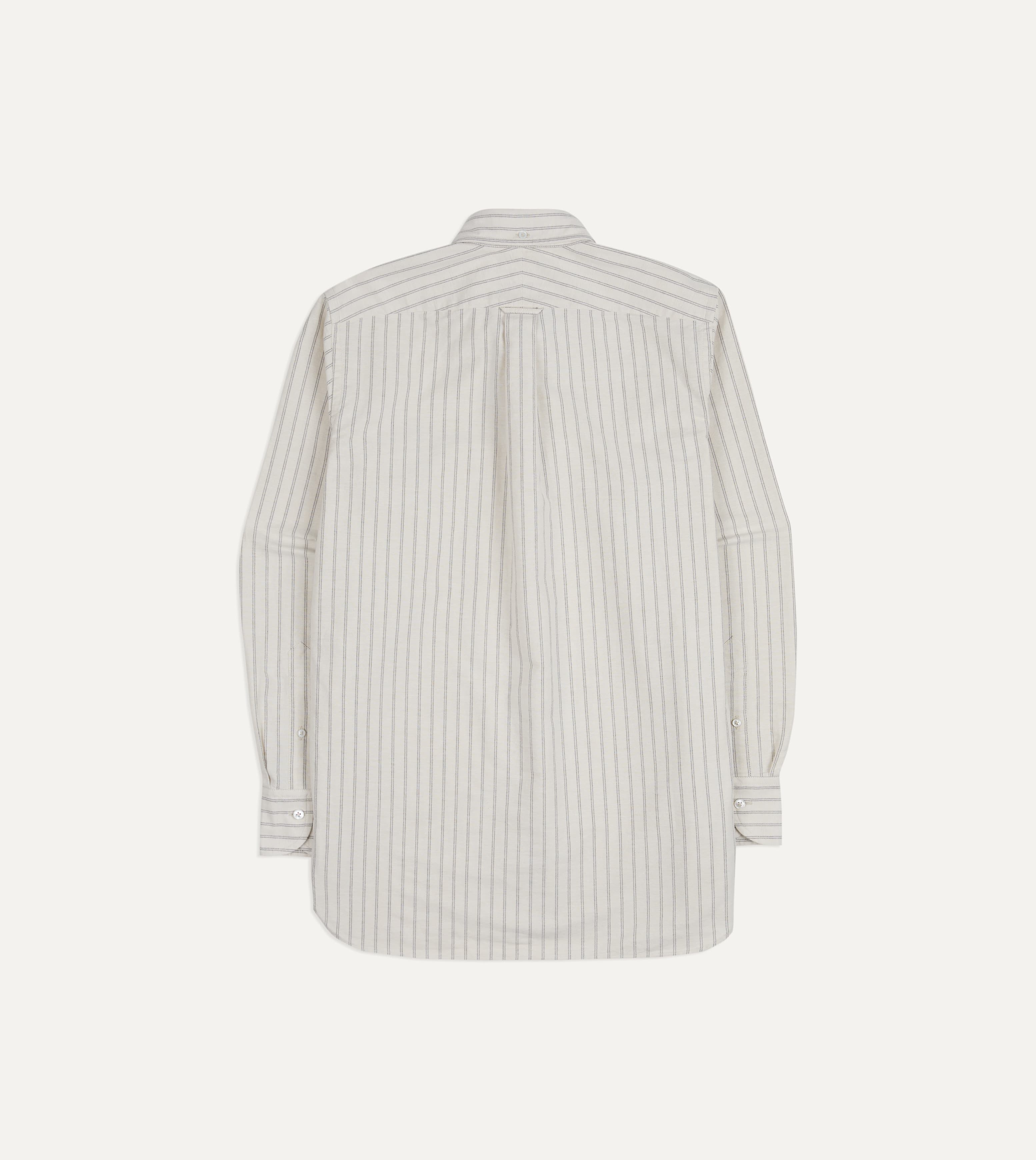 Ecru Stripe Cotton Oxford Cloth Pocket Button-Down Shirt