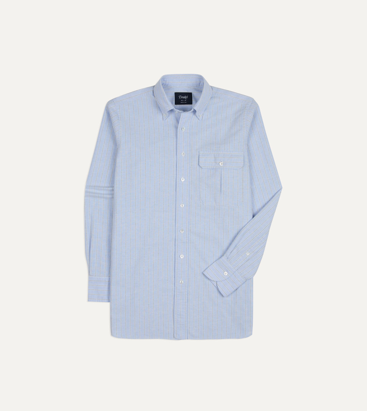 Blue Stripe Cotton Oxford Cloth Pocket Button-Down Shirt