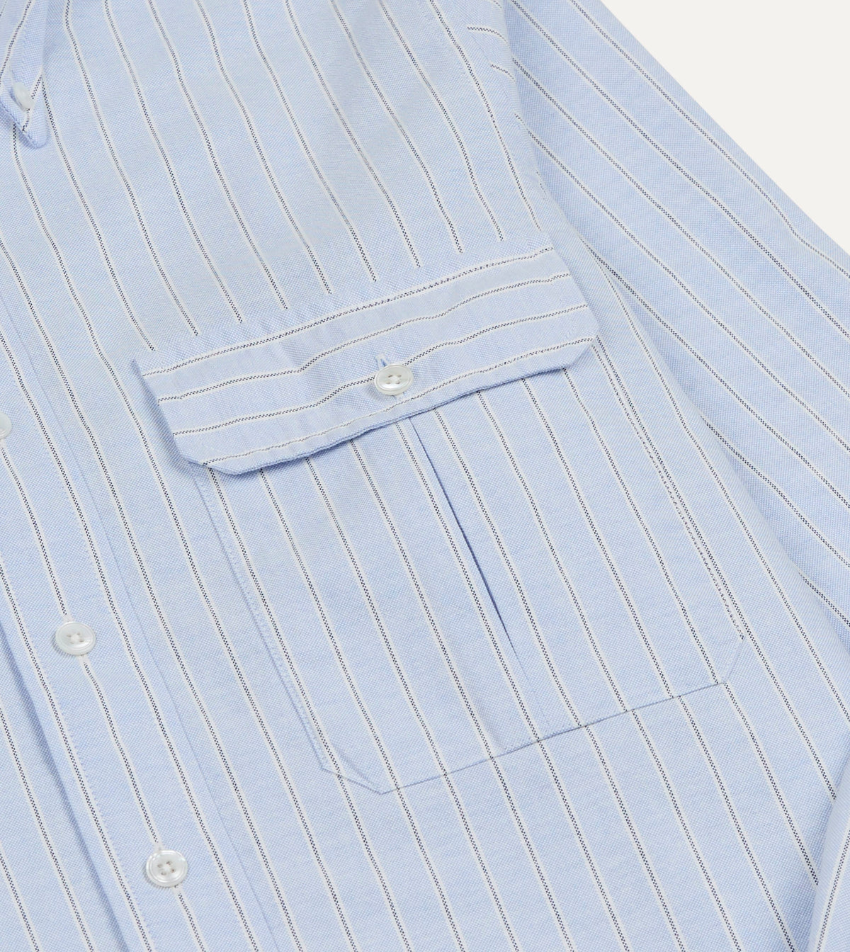 Blue Stripe Cotton Oxford Cloth Pocket Button-Down Shirt