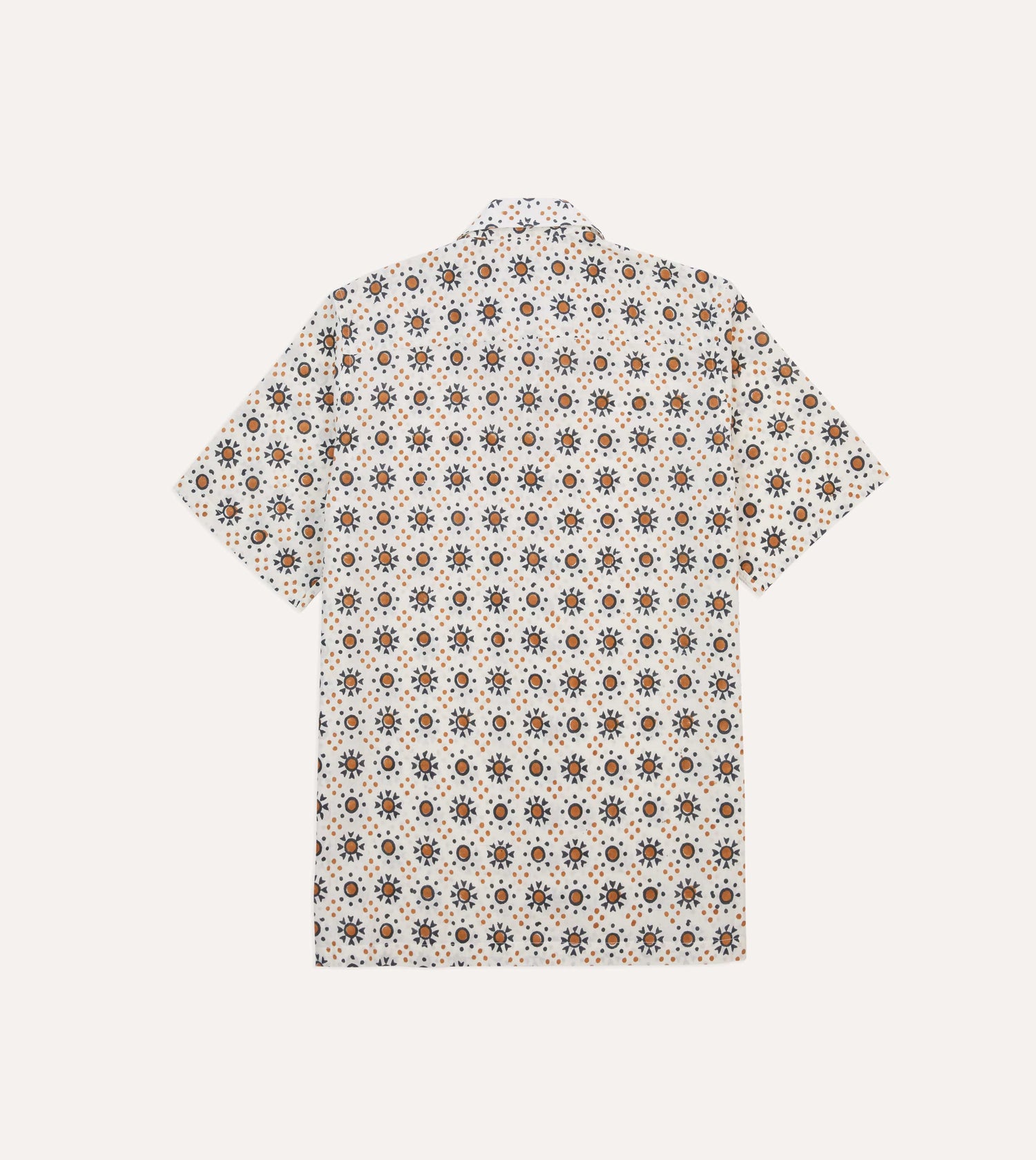 Ecru Sun Block Print Cotton Camp Collar Short Sleeve Shirt