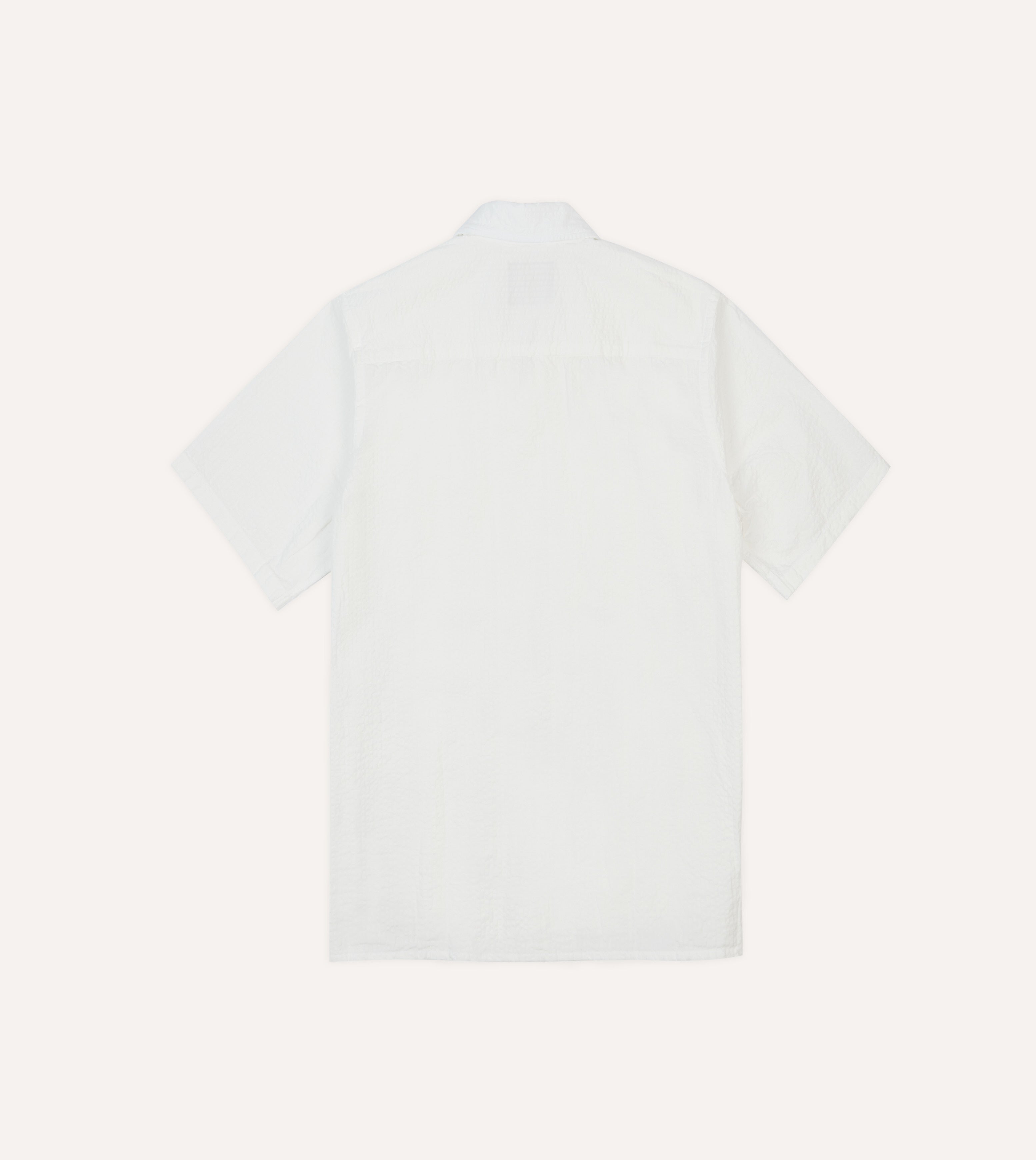 White Cotton-Linen Short Sleeve Cuban Shirt