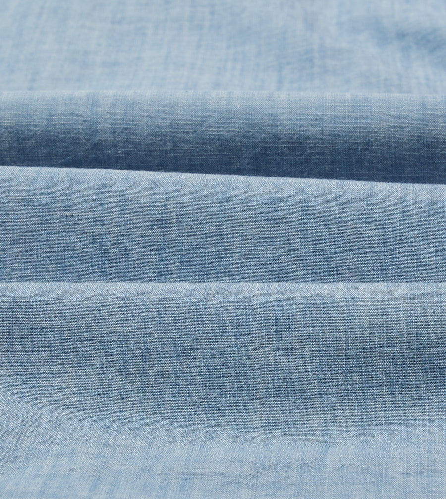Bleach Wash Chambray Cotton Long Sleeve Cuban Shirt