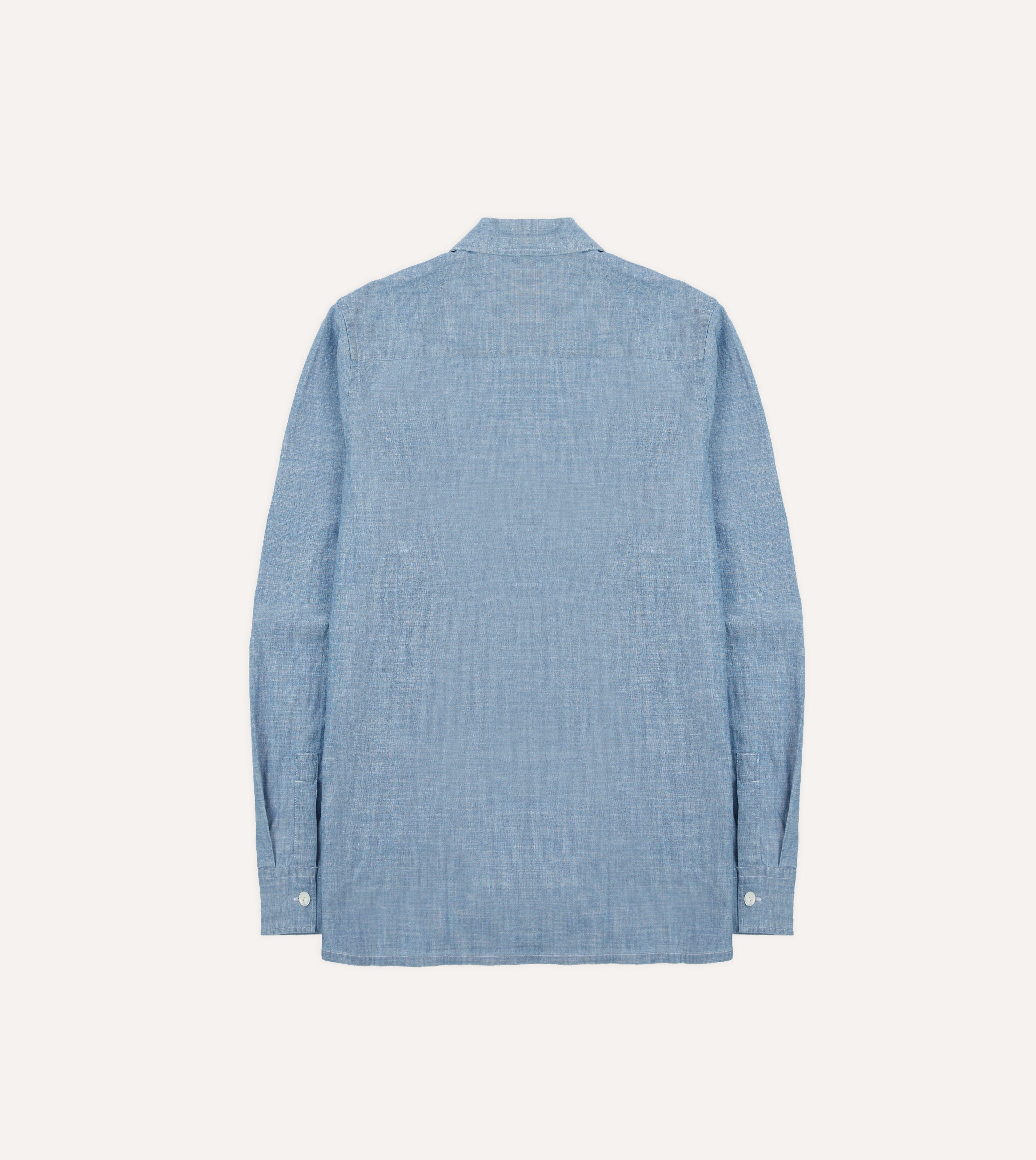 Bleach Wash Chambray Cotton Long Sleeve Cuban Shirt