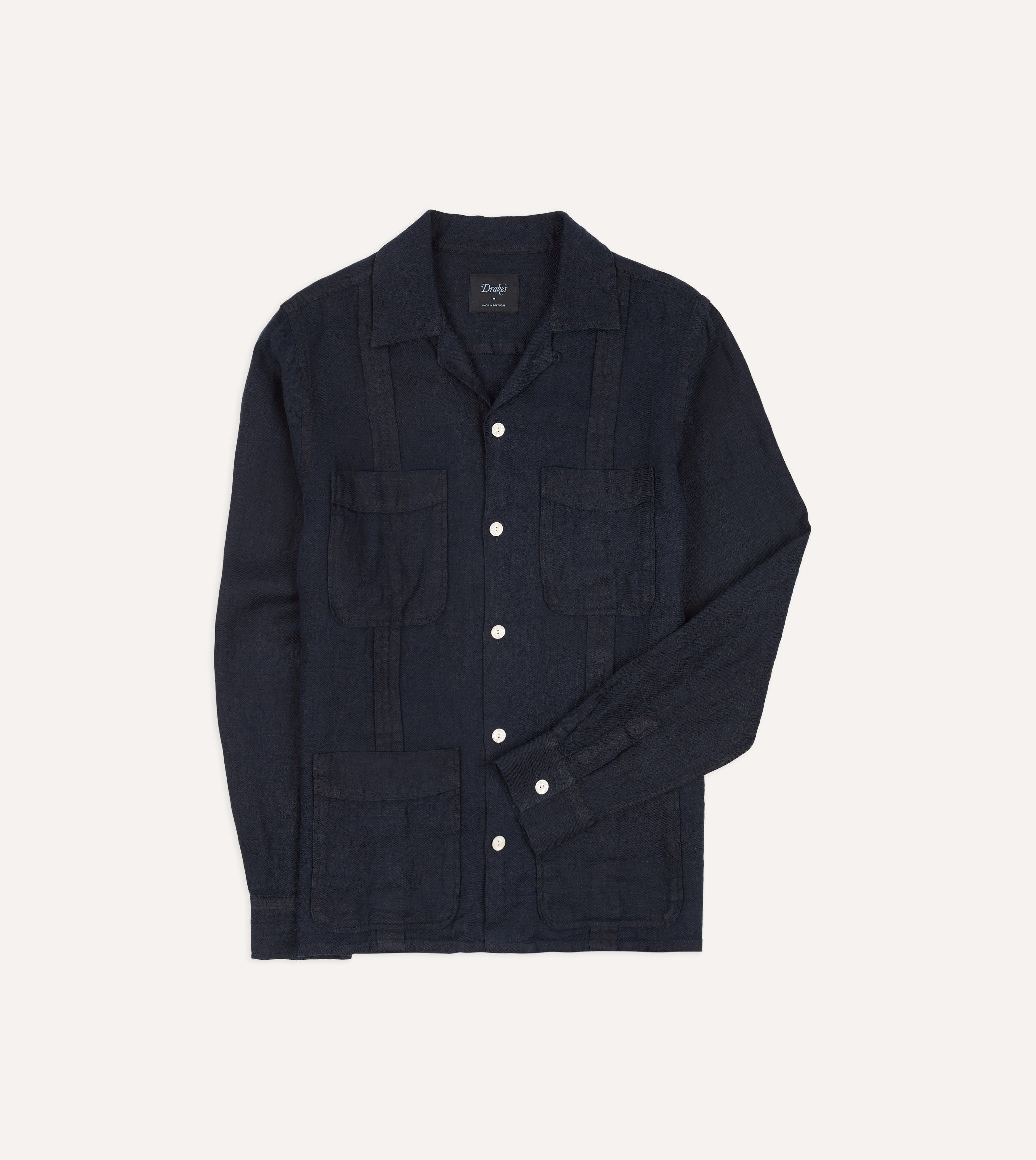 Navy Linen Twill Cuban Shirt – Drakes