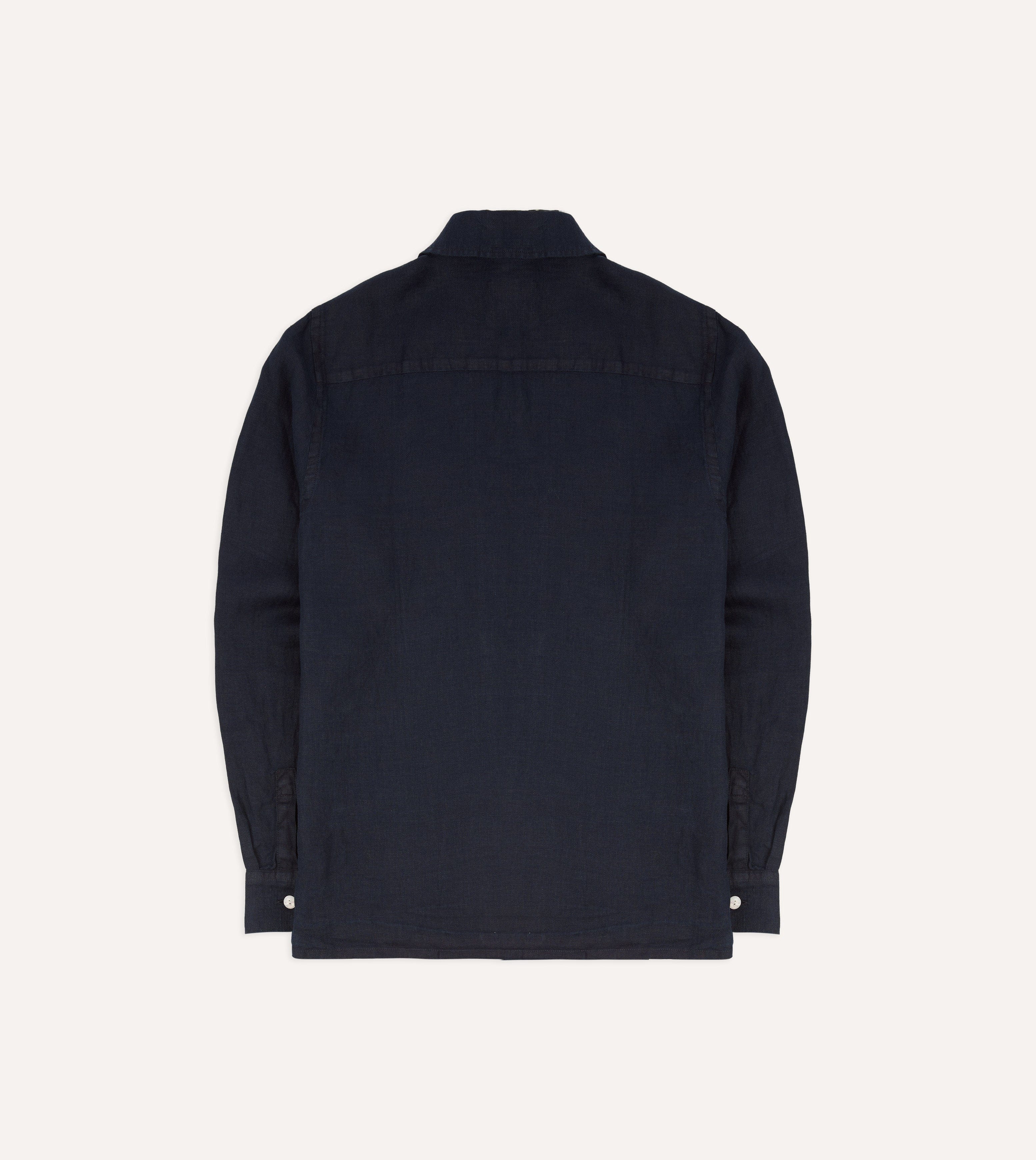 Navy Linen Twill Cuban Shirt