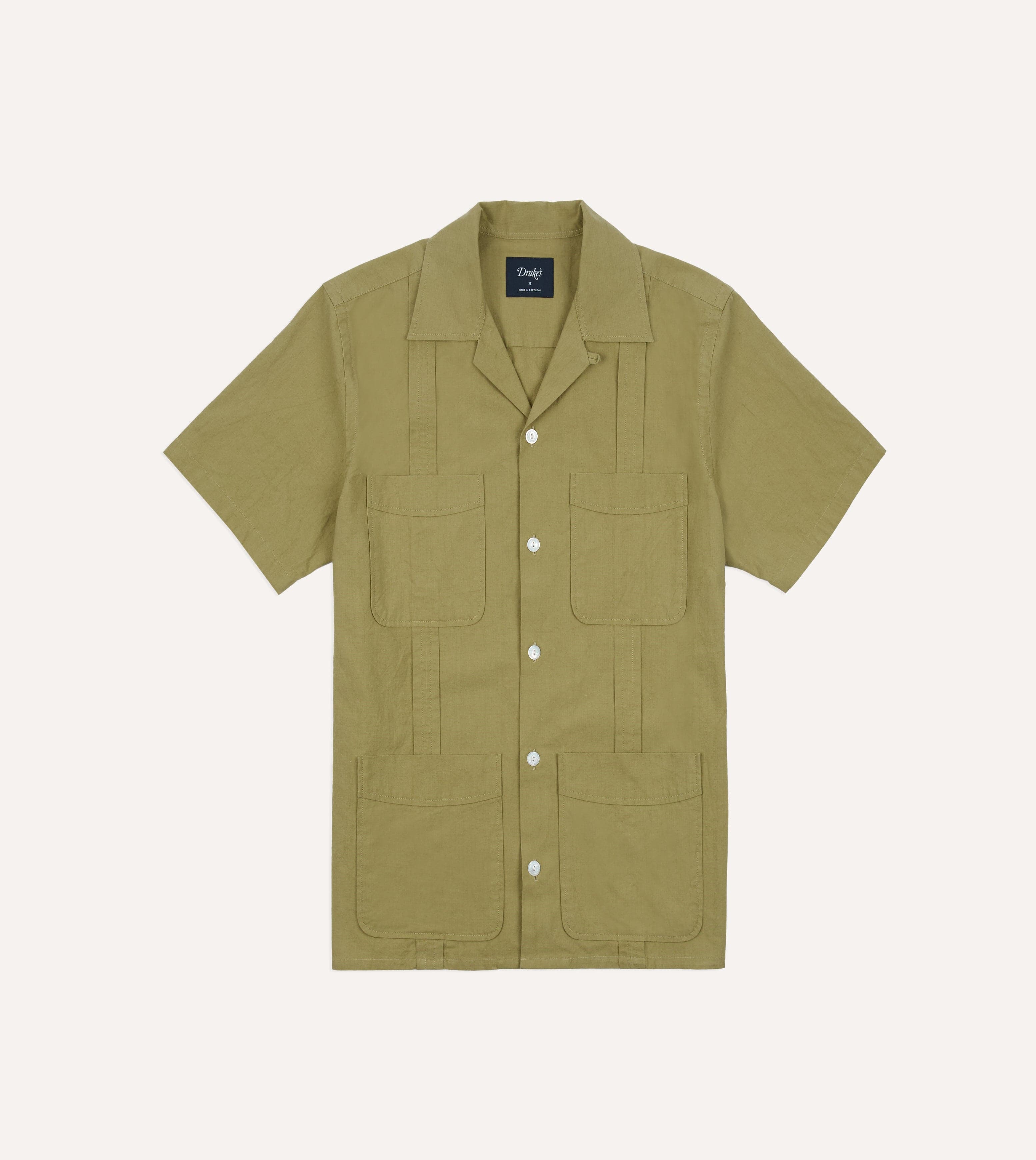 Khaki Cotton-Linen Crepe Cuban Shirt