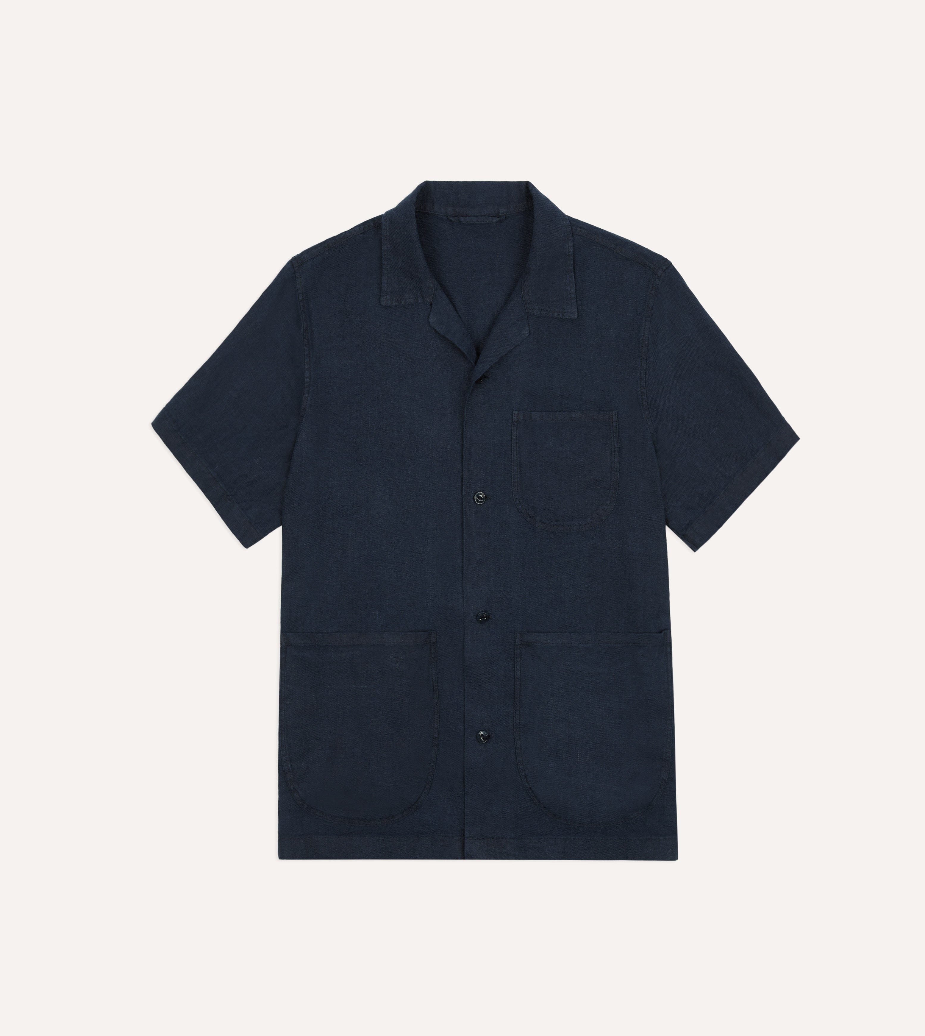 Indigo Linen Short Sleeve Safari Shirt