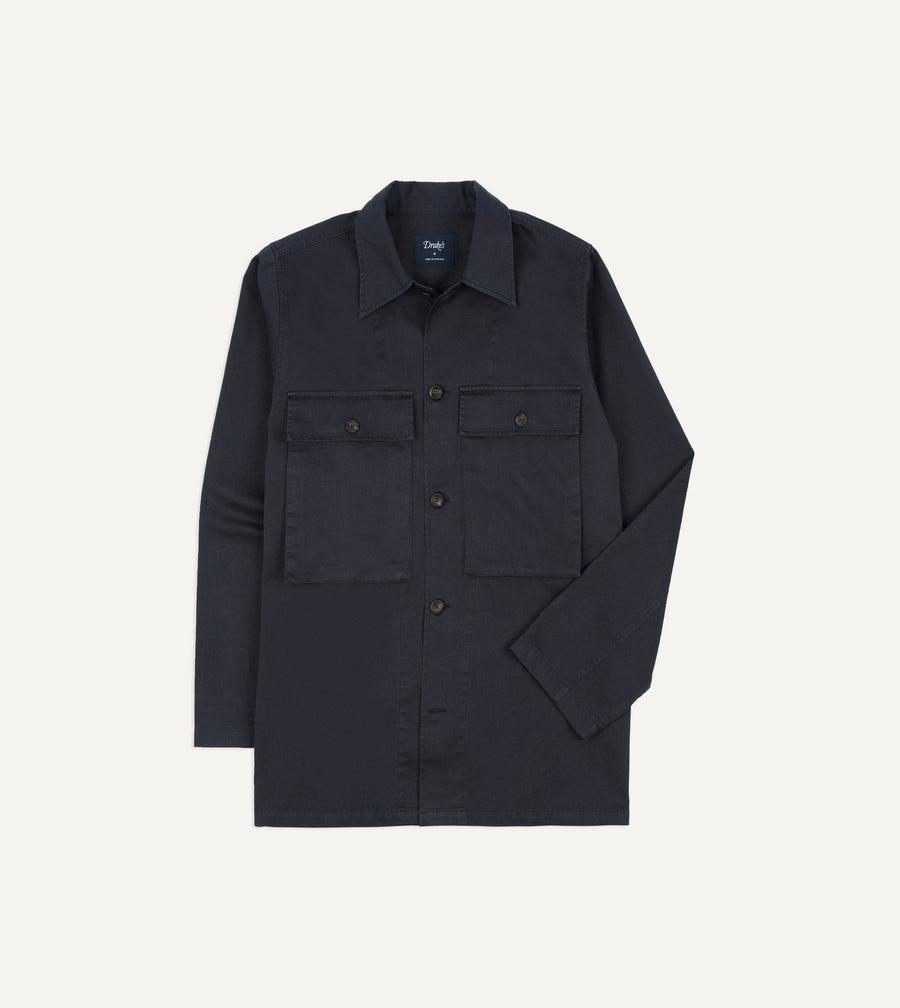 Navy Stone Wash Cotton Military Overshirt