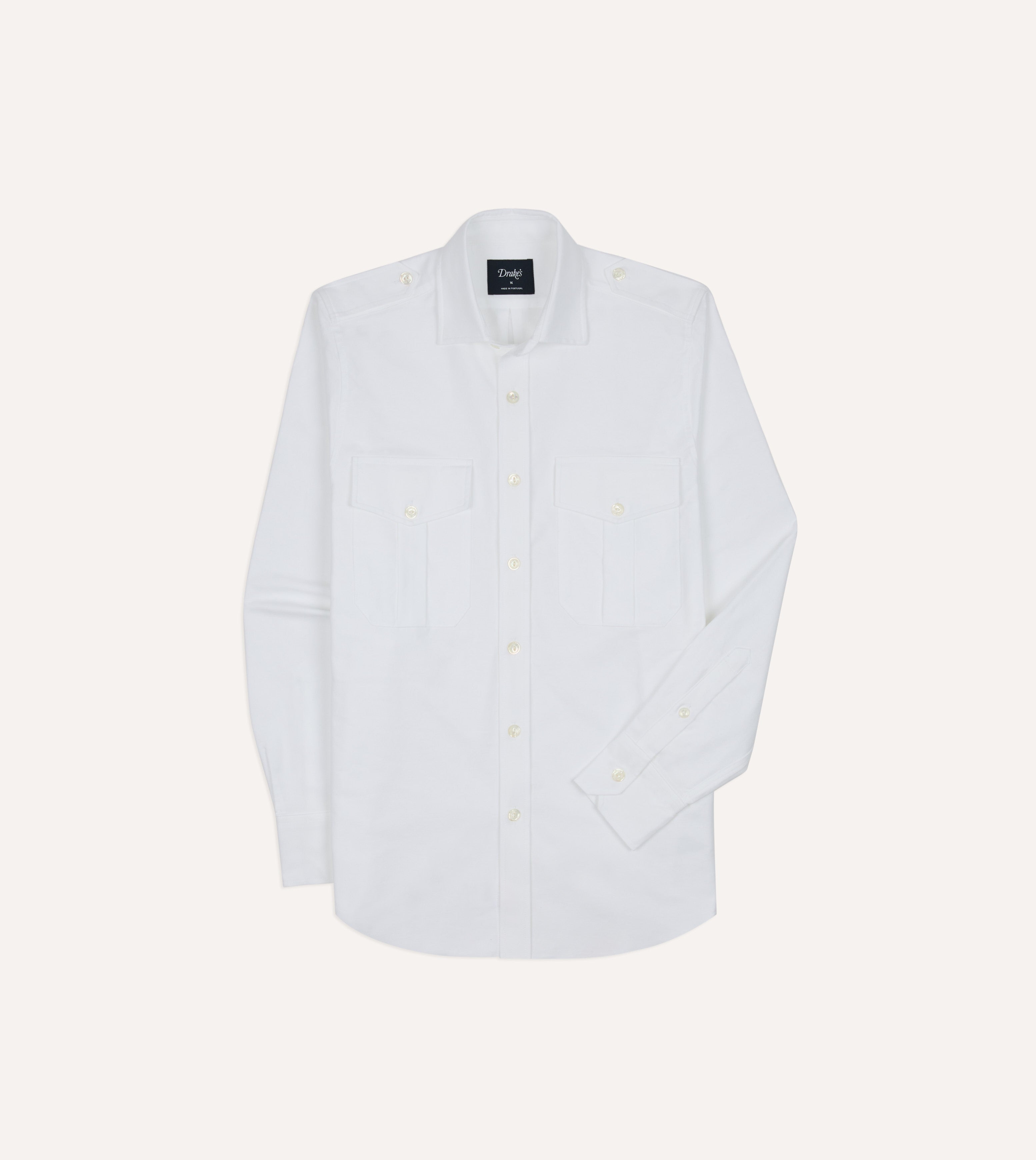 White Oxford Cotton Military Shirt