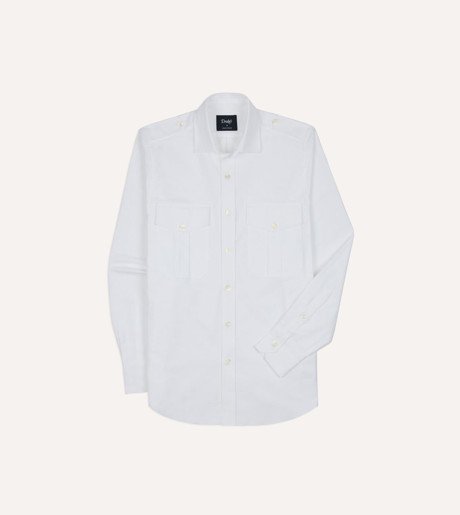 White Oxford Cotton Military Shirt