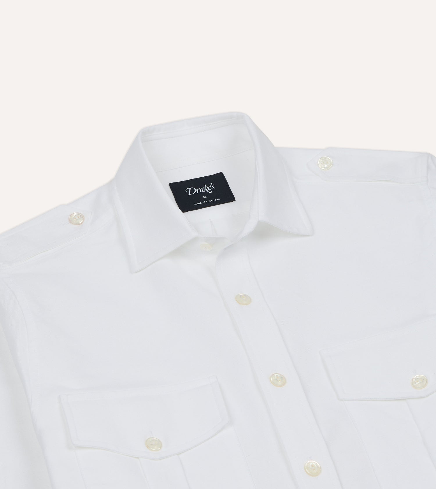 White Oxford Cotton Military Shirt