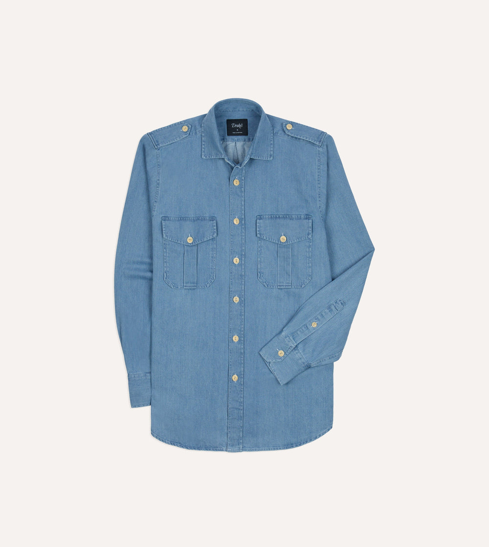 Bleach Wash Denim Military Shirt